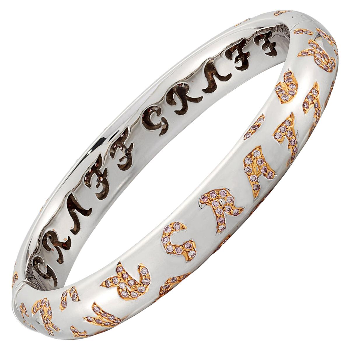 Graff Bracelet jonc en or blanc avec diamants roses fantaisie en vente