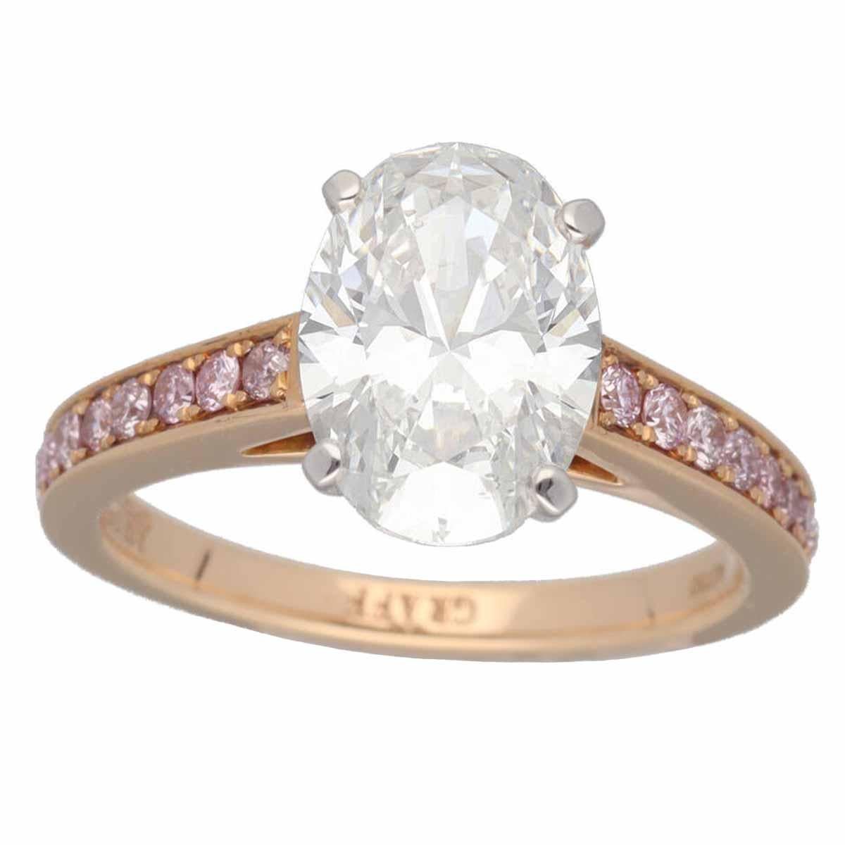 ■ Item No.: 21480602  
■ Brand: GRAFF  
■ Name: Frame Oval Cut Diamond Ring  
■ Material: 1P Oval Cut Diamond 1P (2.02ct G-IF), Pink Diamond（0.36ct）, PT950 Platinum, 750 K18 PG Pink Gold  
■ Weight: 4.1g (Approx.)  
■ Ring size: EU：47 / USA：4.25