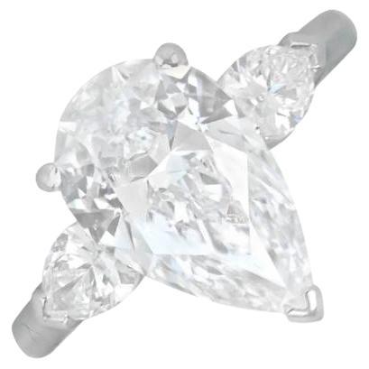 Graff GIA 3.41ct Pear Shaped Diamond Engagement Ring, D Color, Platinum For Sale