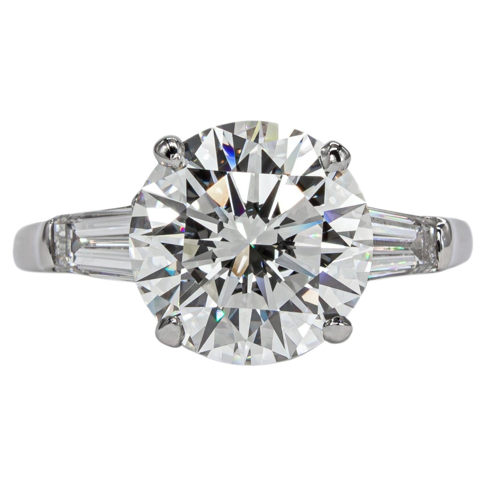 Graff GIA 3.54 Carat H VS1 Round Brilliant Cut Diamond Platinum Three-Stone Ring