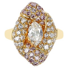 Vintage Graff GIA Certified 0.74 Carat Marquise Ring with Round White and Pink Diamonds