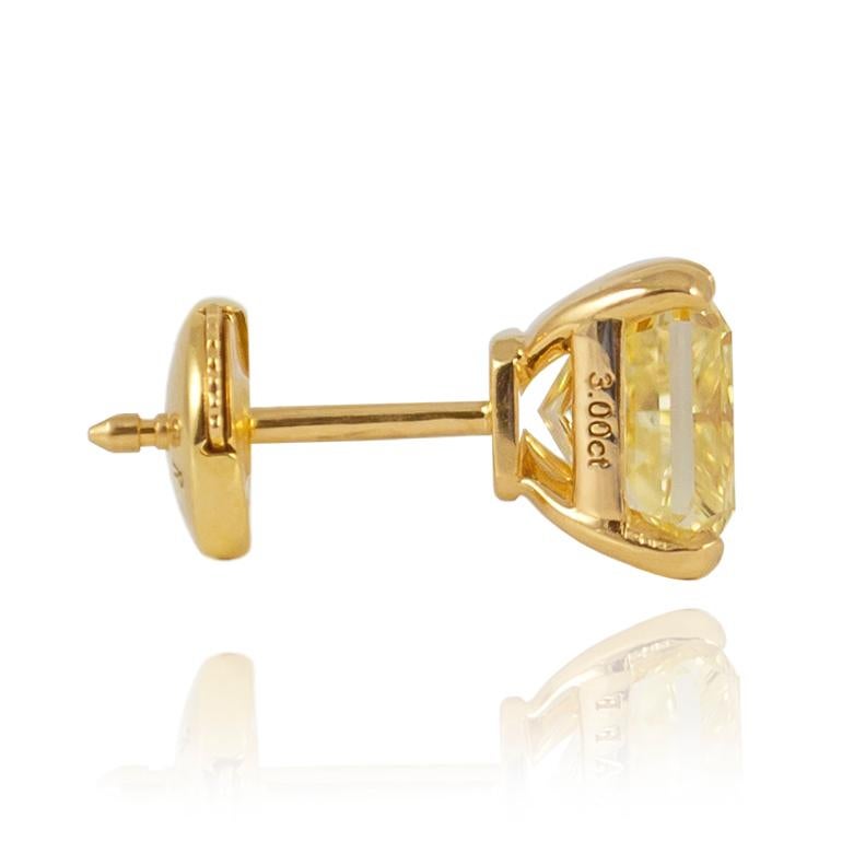 Graff GIA Certified 6.01 Carat Fancy Yellow Radiant Diamond Studs In New Condition In New York, NY