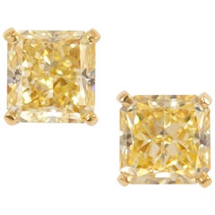 Graff GIA Certified 6.01 Carat Fancy Yellow Radiant Diamond Studs