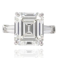 Graff GIA Certified 7.28 Carat Emerald Cut Diamond Ring with Tapered Baguettes