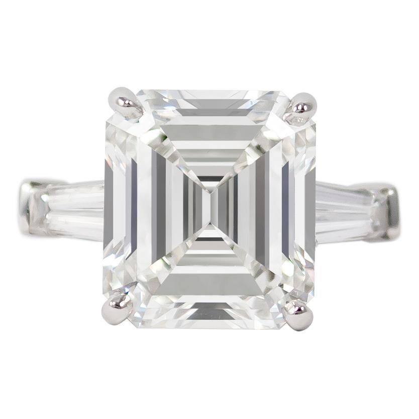 Graff GIA Certified 7.28 Carat Emerald Cut Diamond Ring with Tapered Baguettes