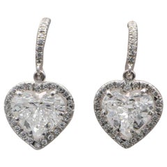 Graff GIA Certified Heart Diamond Earrings 3.86 Carat Total 18 Karat Gold