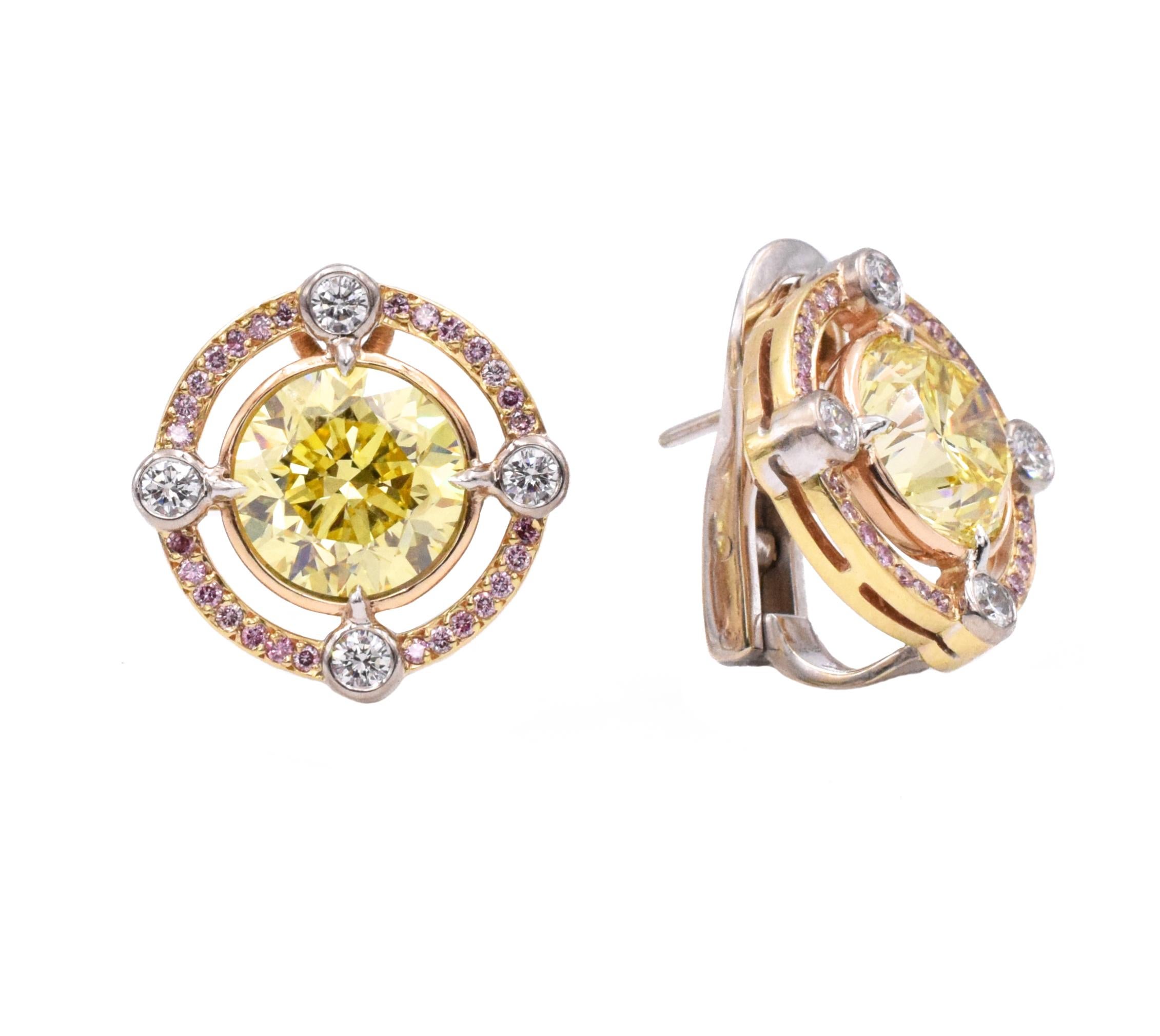 Taille ronde Graff, boucles d'oreilles en diamants jaunes vifs certifiés GIA en vente