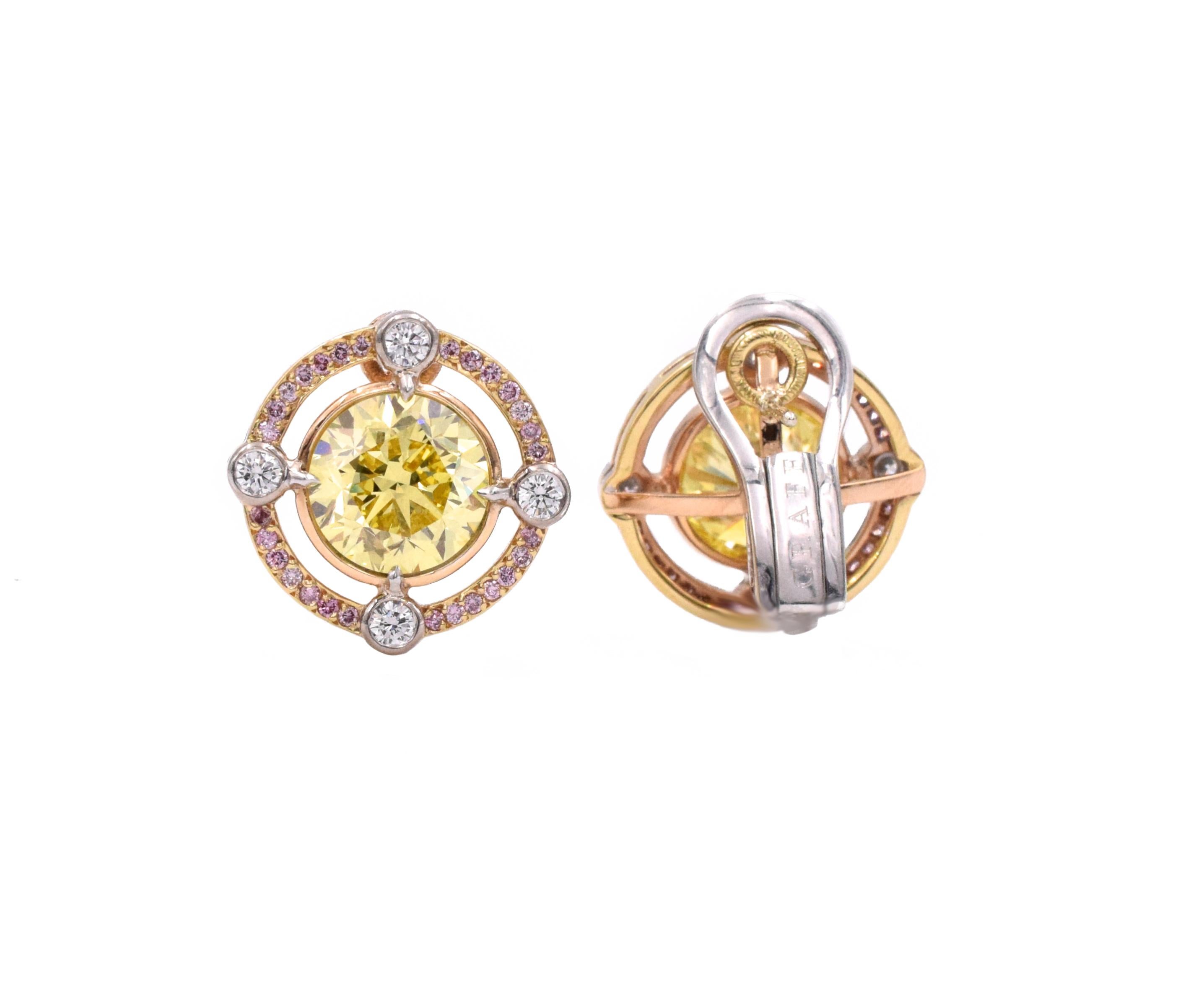 Graff, boucles d'oreilles en diamants jaunes vifs certifiés GIA Pour femmes en vente