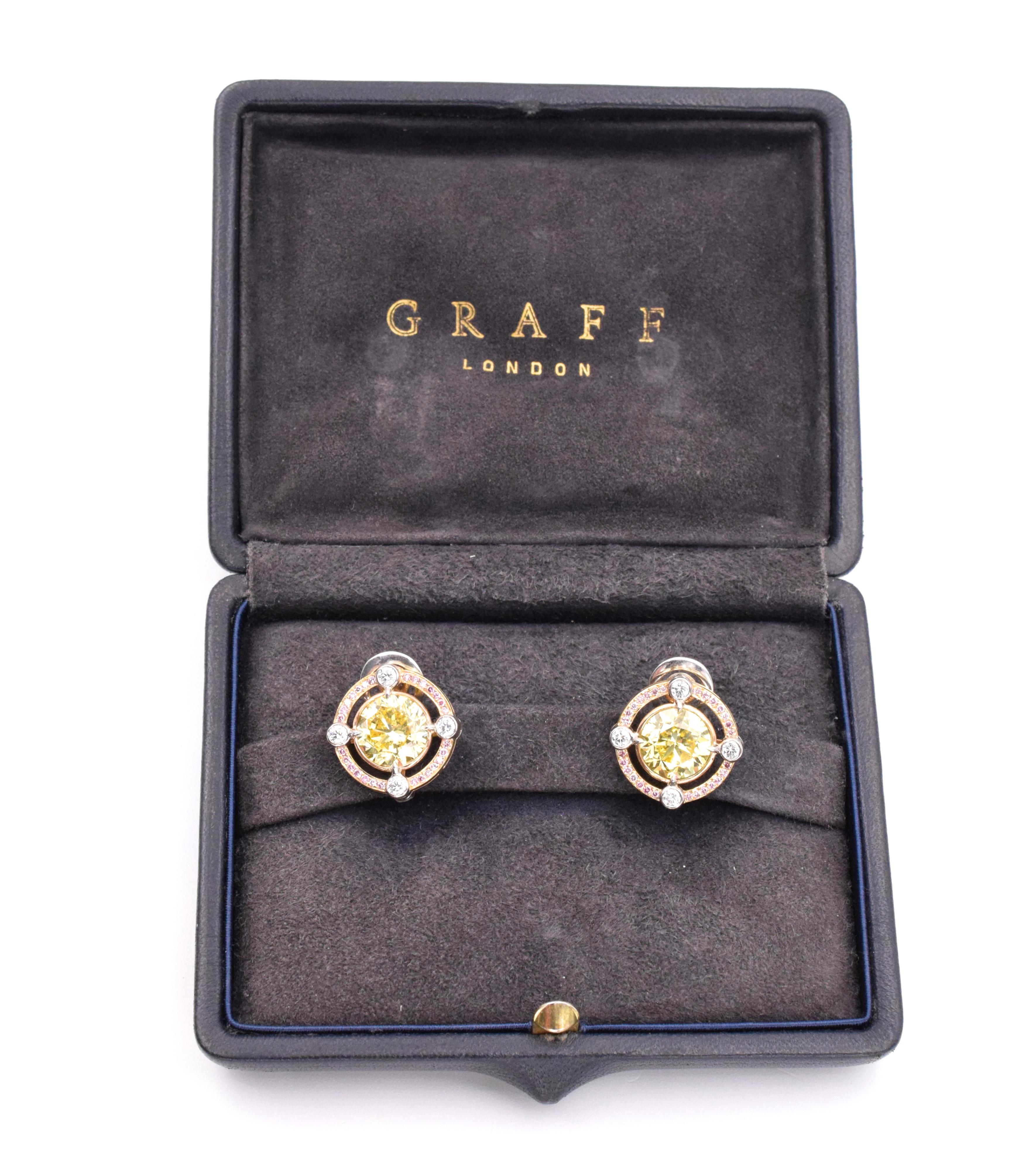 Graff GIA Vivid Yellow Diamond Earrings In Excellent Condition For Sale In New York, NY