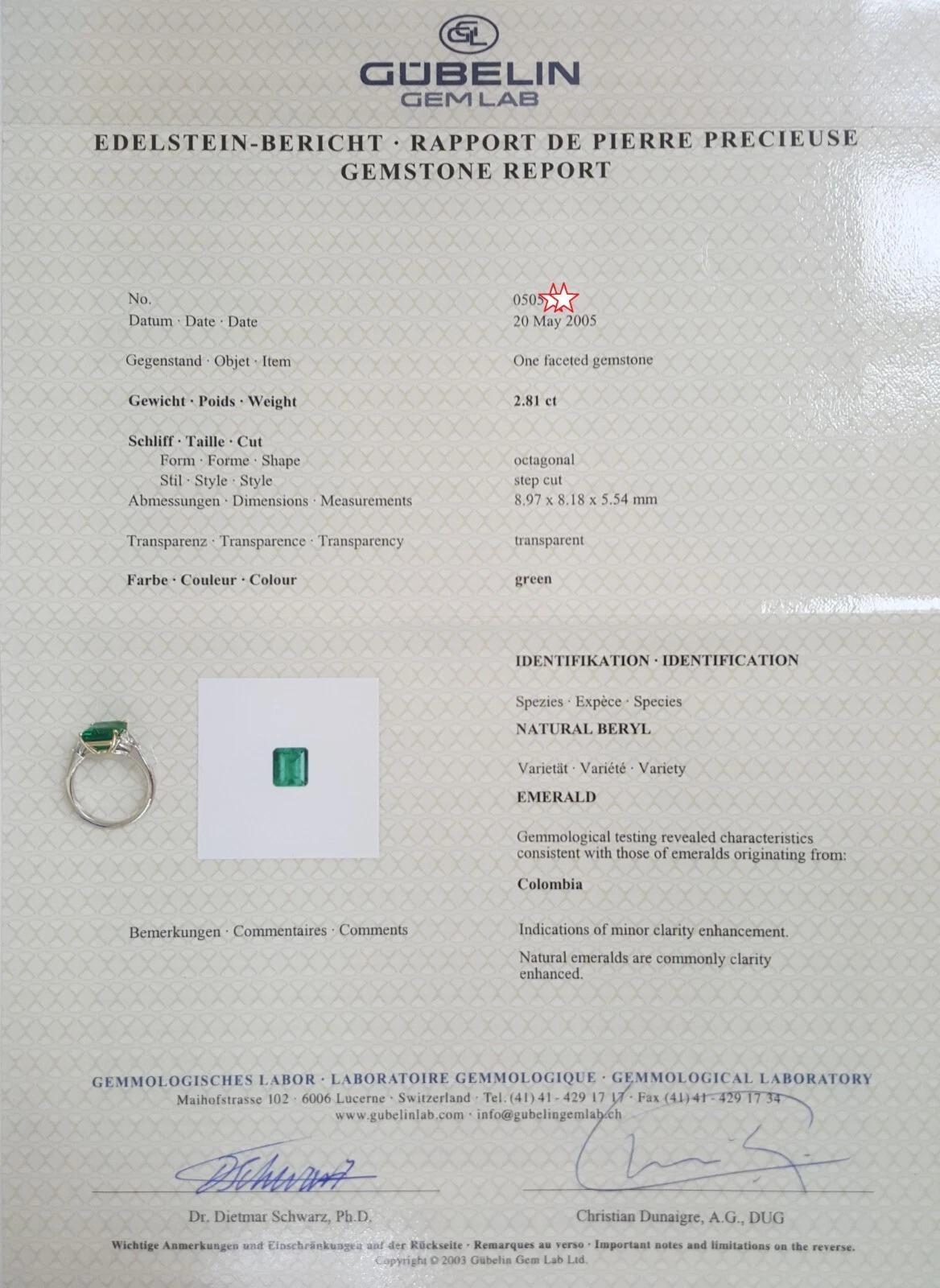 GRAFF Gubelin Zertifizierter kolumbianischer Smaragd & Diamant Dreistein-Ring im Zustand „Hervorragend“ im Angebot in Chicago, IL
