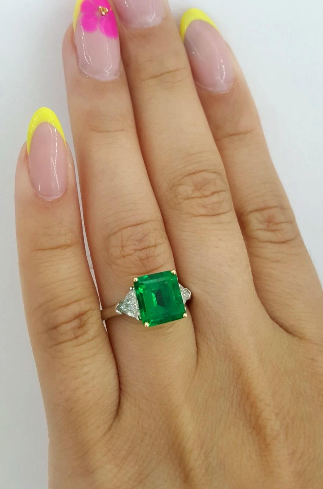 GRAFF Gubelin Zertifizierter kolumbianischer Smaragd & Diamant Dreistein-Ring im Angebot 2