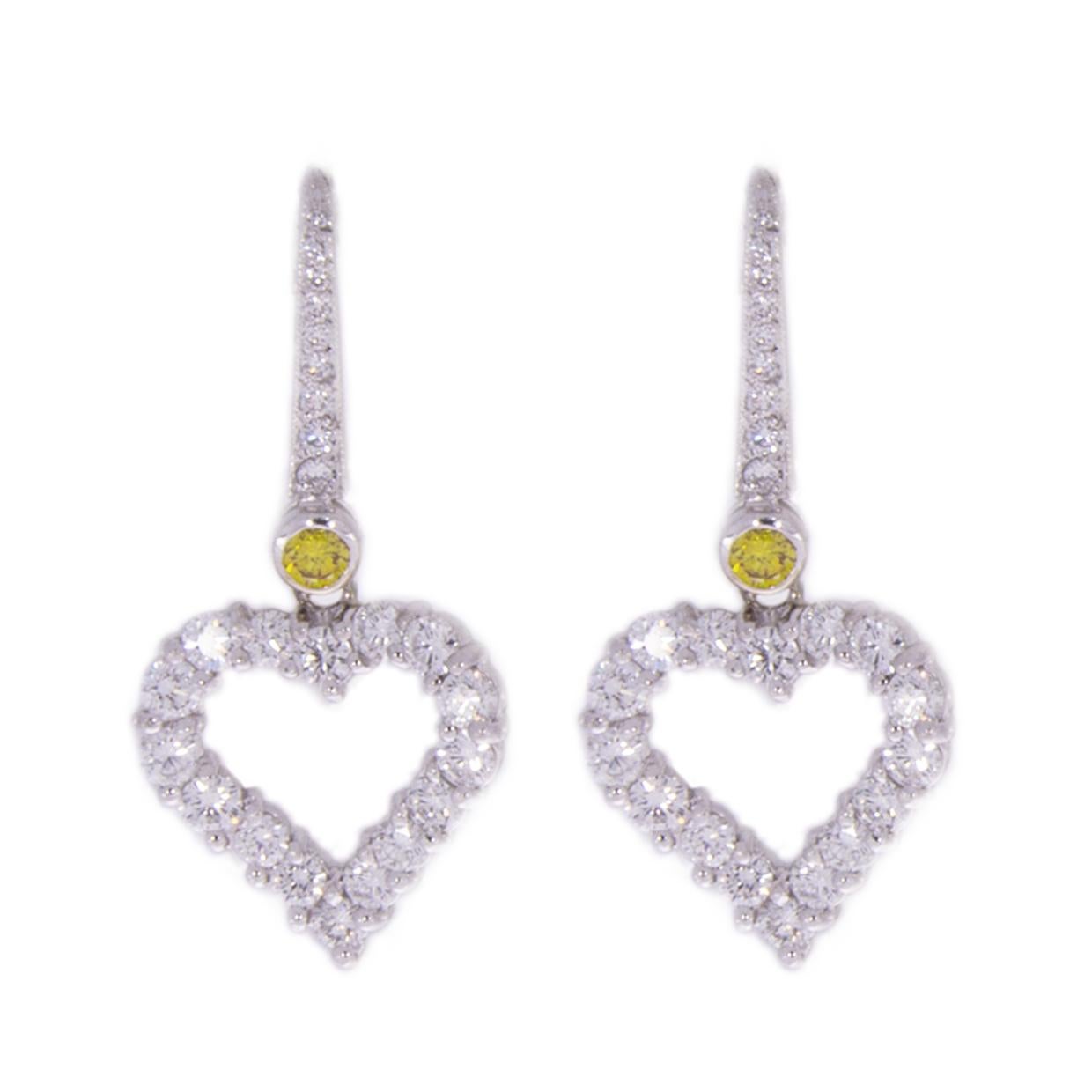 Round Cut Graff Heart Silhouette White Gold 1.62 Carat Round Diamond Drop/Dangle Earrings