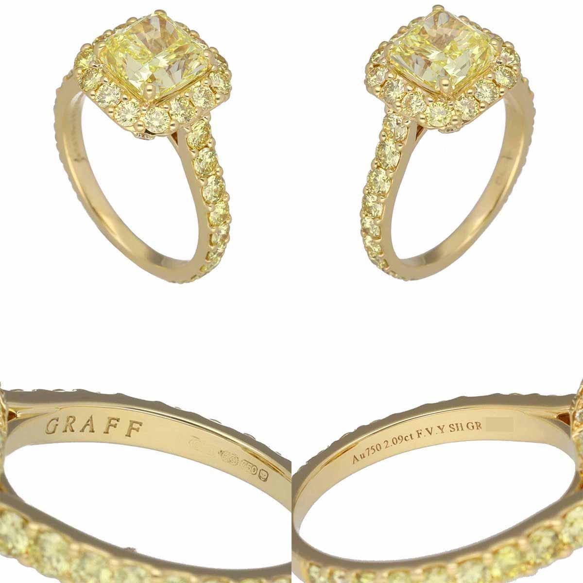 GRAFF Icone 2.09ct Fancy Vivid Yellow Diamond SI1 Bague en or jaune 18K 750 4 3/4 Bon état - En vente à Tokyo, JP