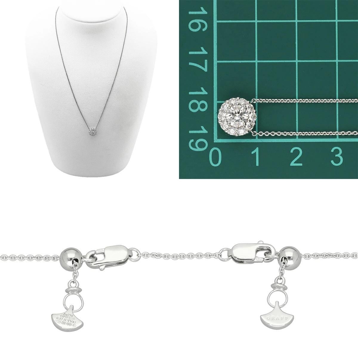 da uomo o donna Collana con ciondolo in oro bianco 18 carati GRAFF Icon Round Diamond 0.57ct H-VVS1-3Ex in vendita