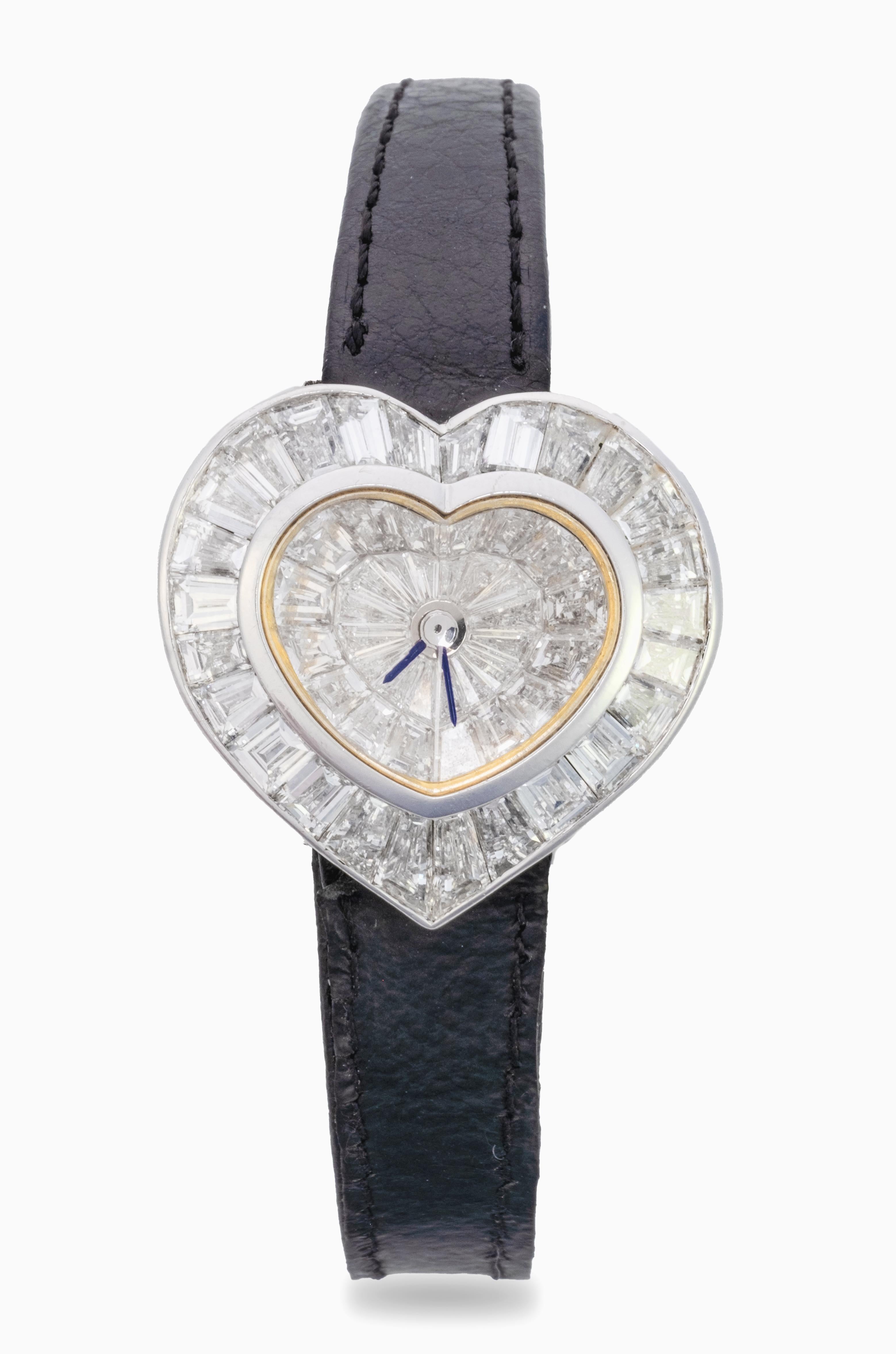 Graff : impressionnante montre-bracelet en forme de cœur avec diamants, Circa 2010 Bon état - En vente à Kingston, NY
