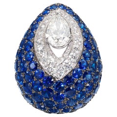 Graff Impressive Sapphire Diamond Bombe Ring in 18k Gold, ‘As New’ with Box