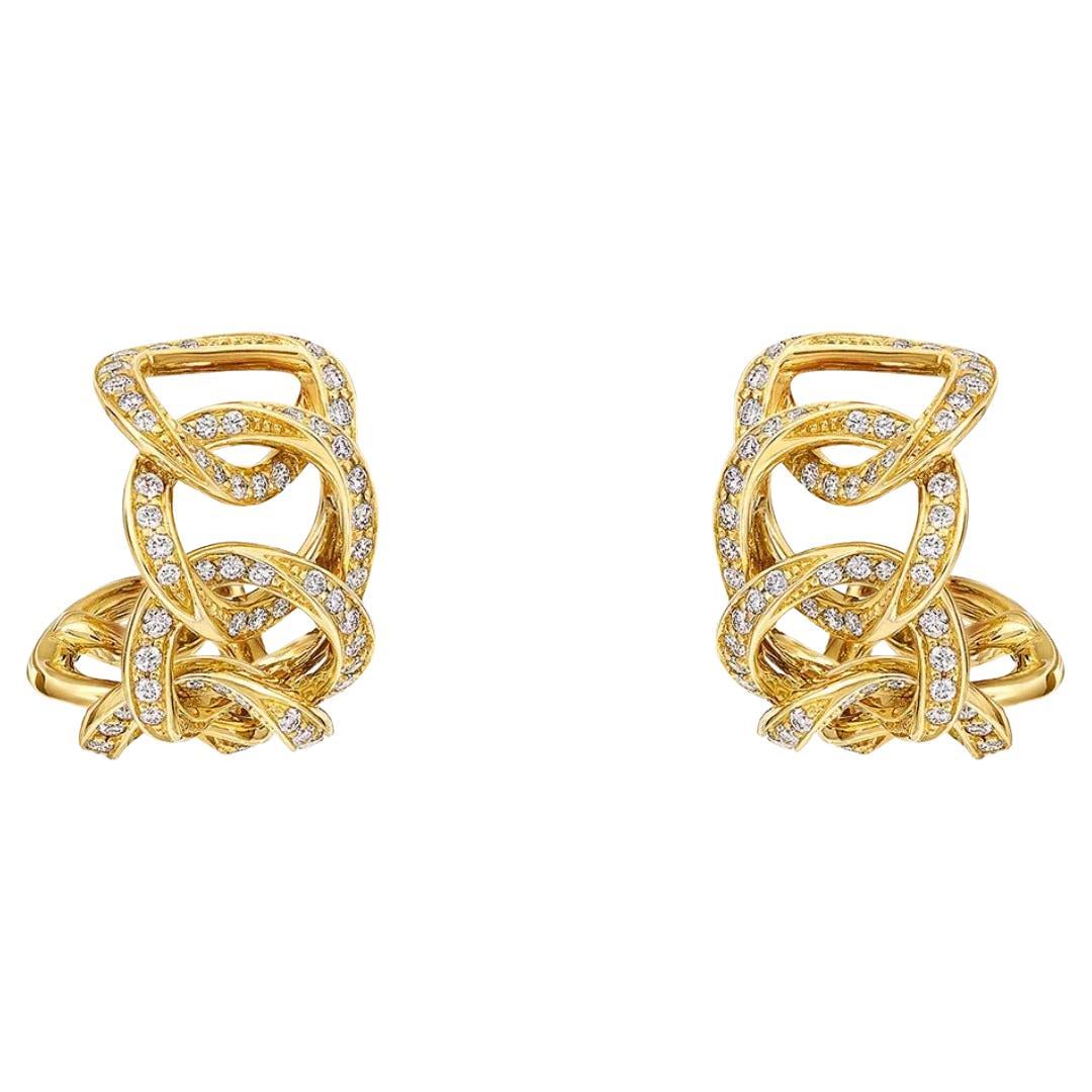 Graff Inspired by Twombly Huggie 18k Yellow Gold Diamond Hoop Earrings For Sale