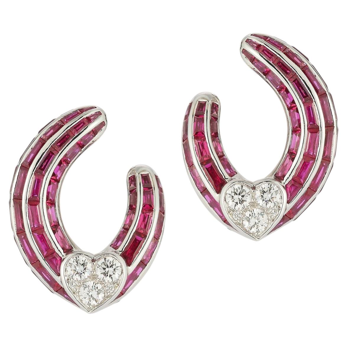 Graff Invisible-Set Ruby and Diamond Heart Hoop Earrings