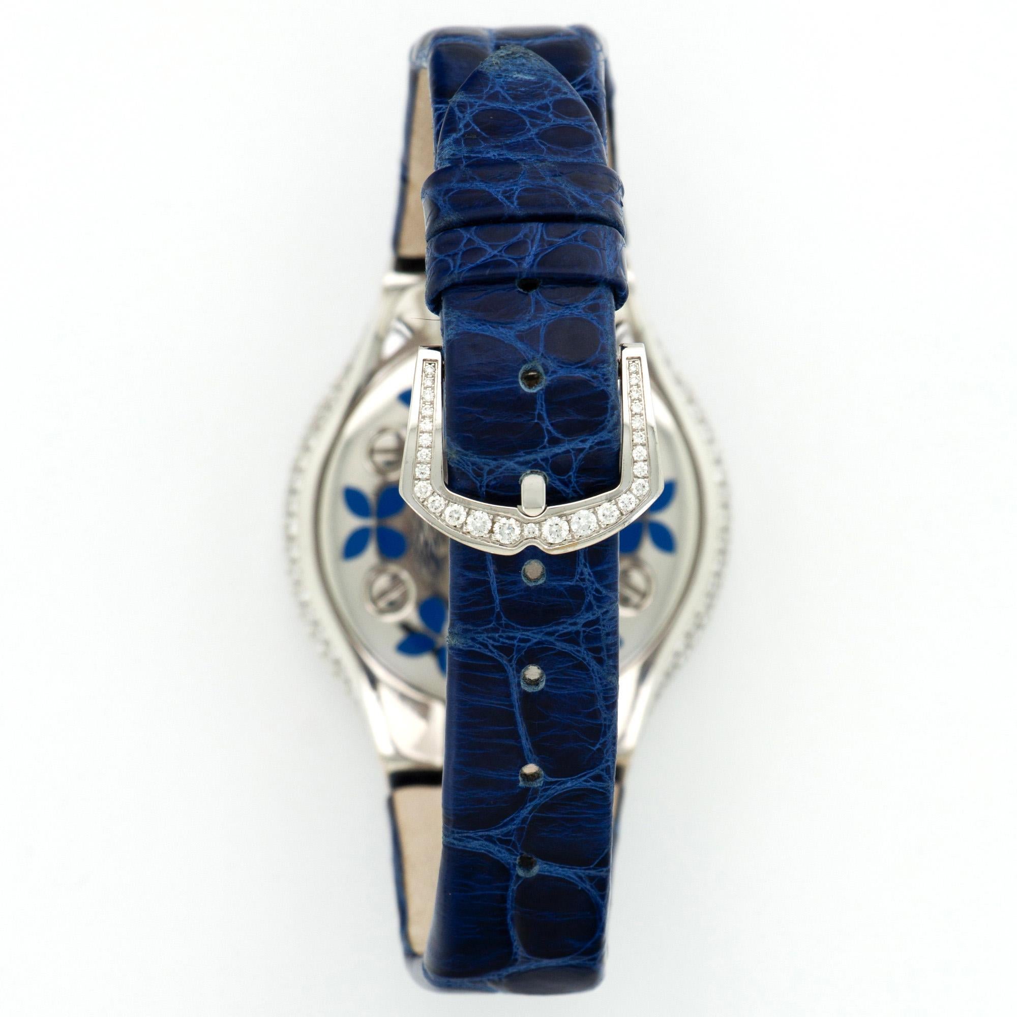 Graff Ladies White Gold Diamond Sapphire Butterfly Wristwatch In Excellent Condition In Beverly Hills, CA