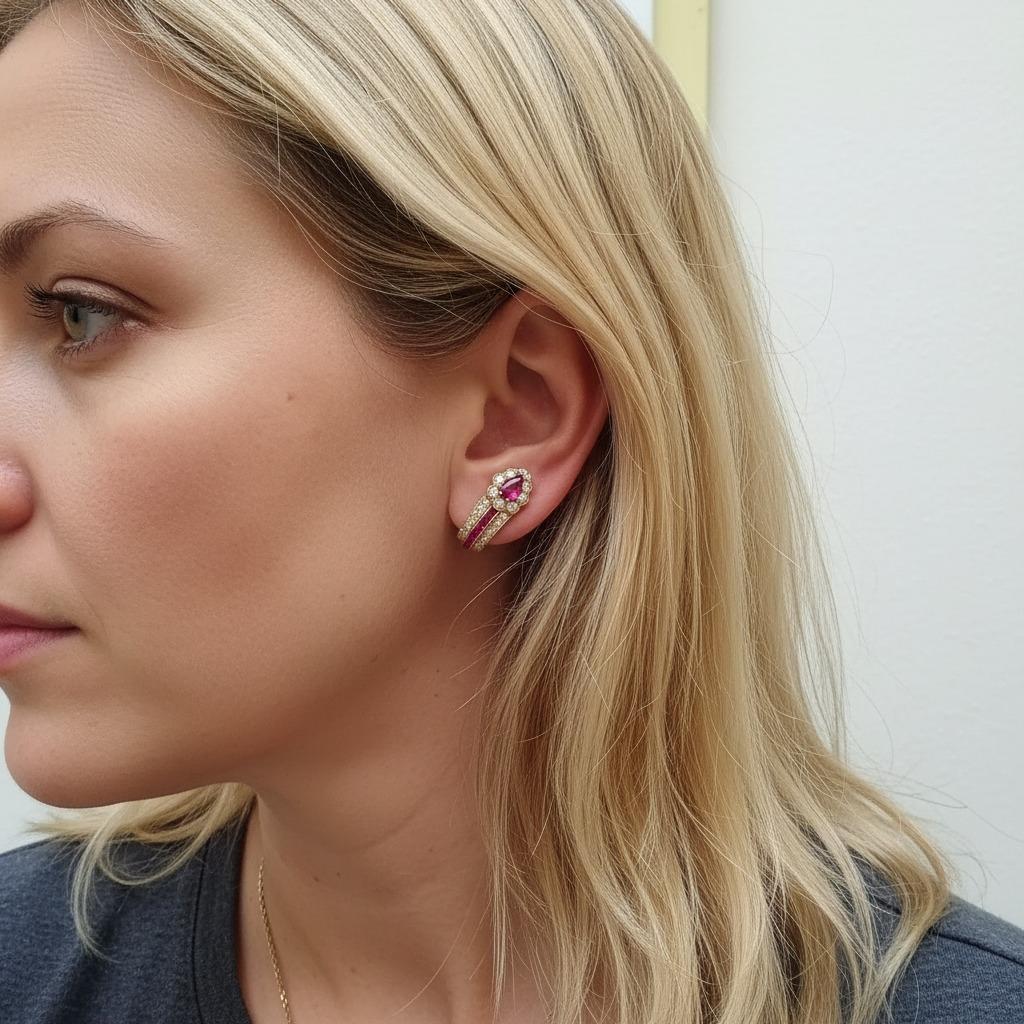 Graff London Estate Ruby and Diamond Ear Clips – 18K Gold, 1.90ct Rubies & 2.48ct Diamonds

A striking and highly sophisticated pair of estate ear clips by Graff, crafted in 18K yellow gold and set with exceptionally fine rubies and diamonds. Made