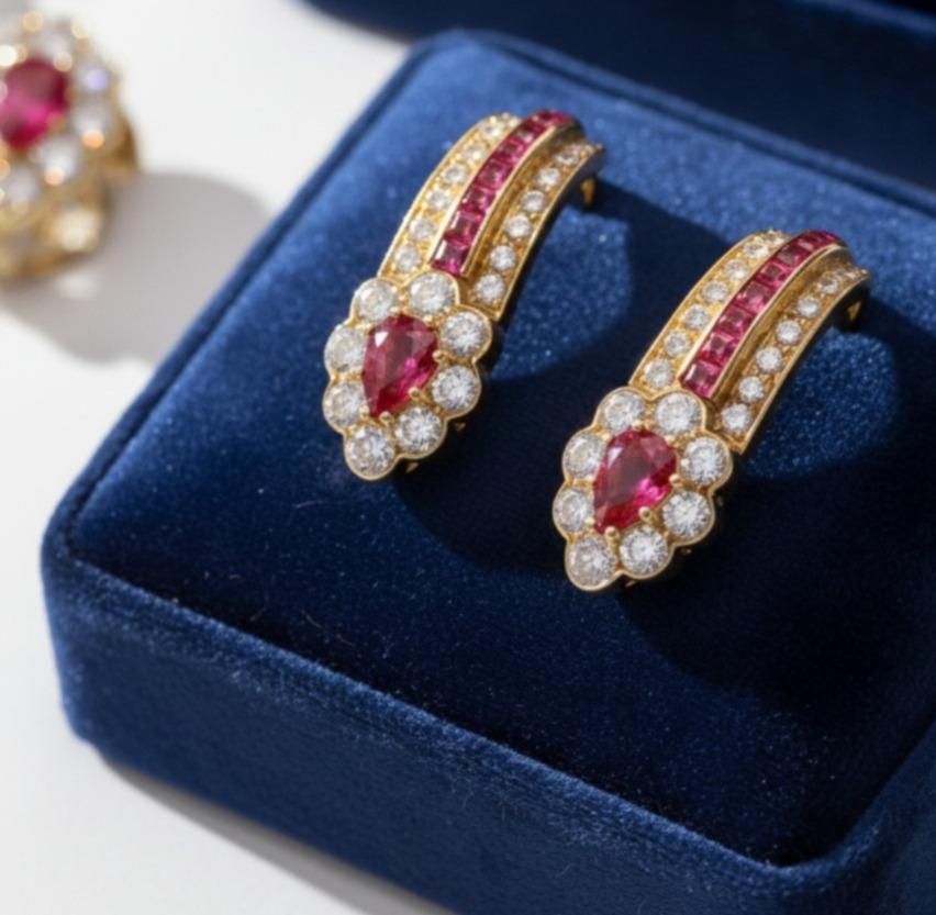 Graff London Estate Ruby and Diamond Ear Clips In Excellent Condition For Sale In Chicago, IL
