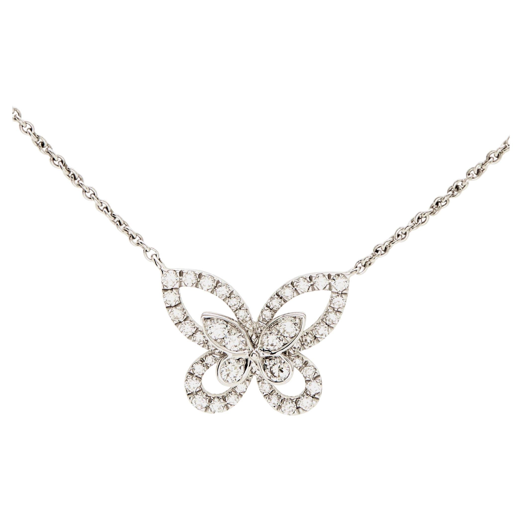 Graff Multi Butterfly Silhouette Diamond 18k White Gold Pendant Necklace