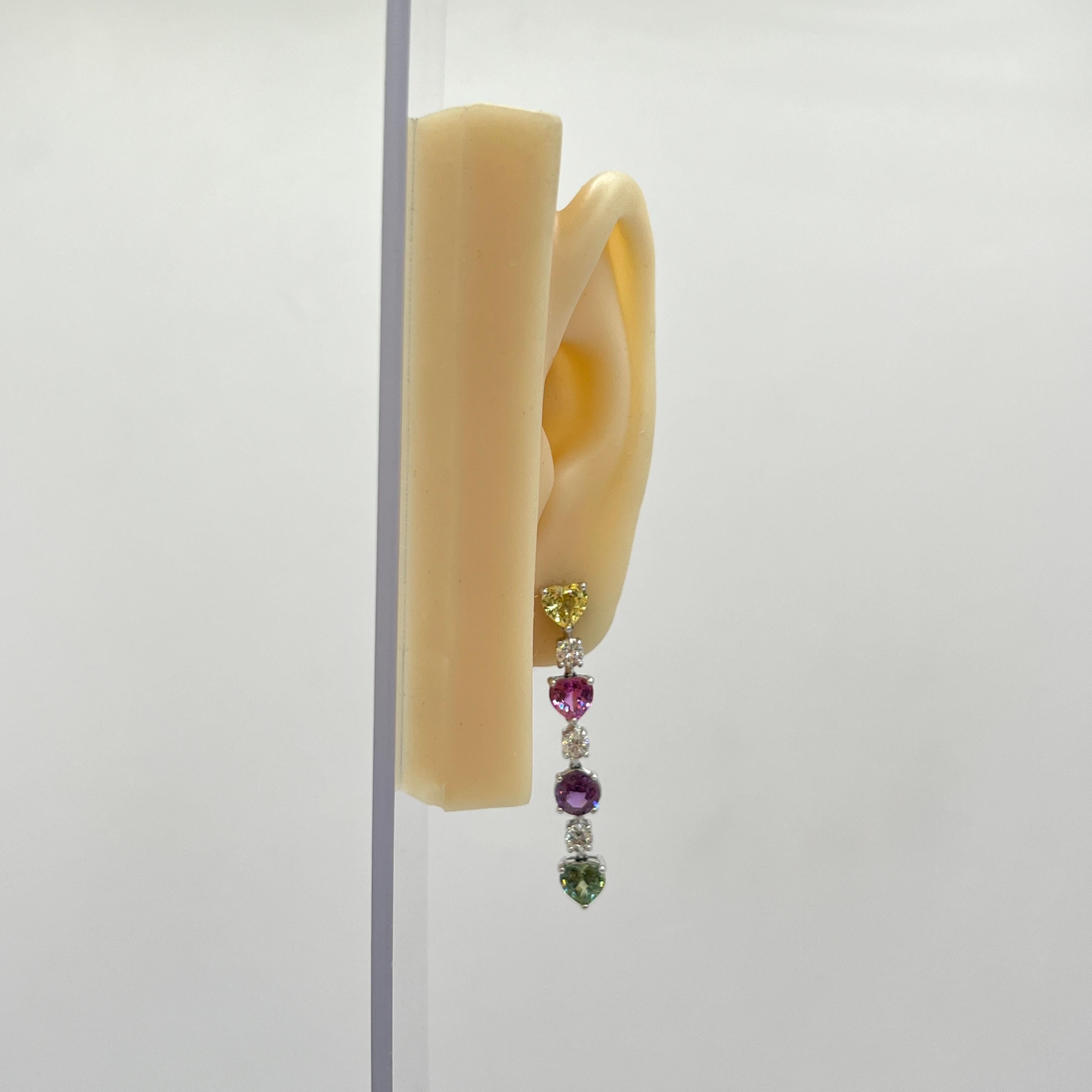 Heart Cut Graff Multi Color Sapphire and White Diamond Dangle Earrings in 18k For Sale