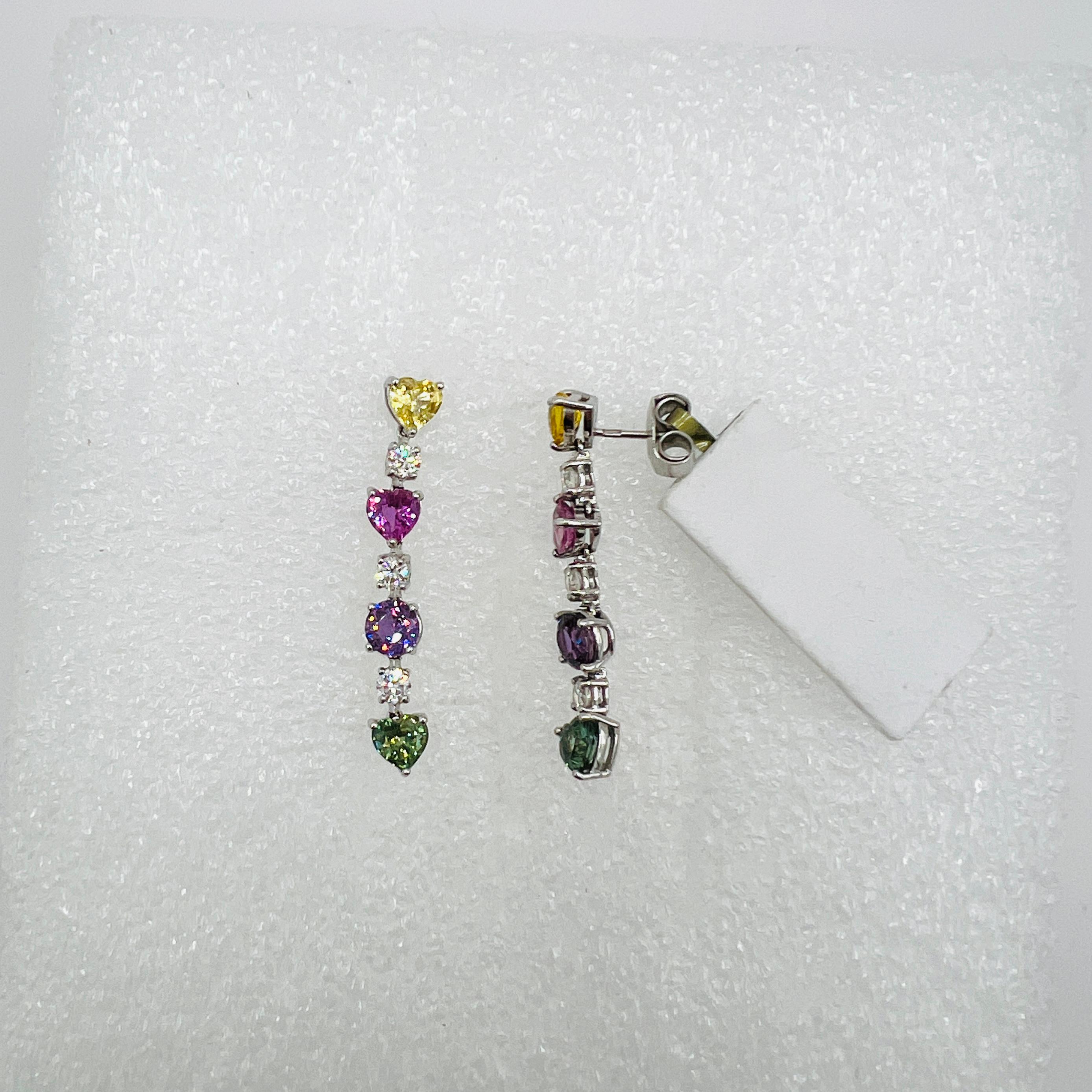 Women's or Men's Graff Multi Color Sapphire and White Diamond Dangle Earrings in 18k For Sale