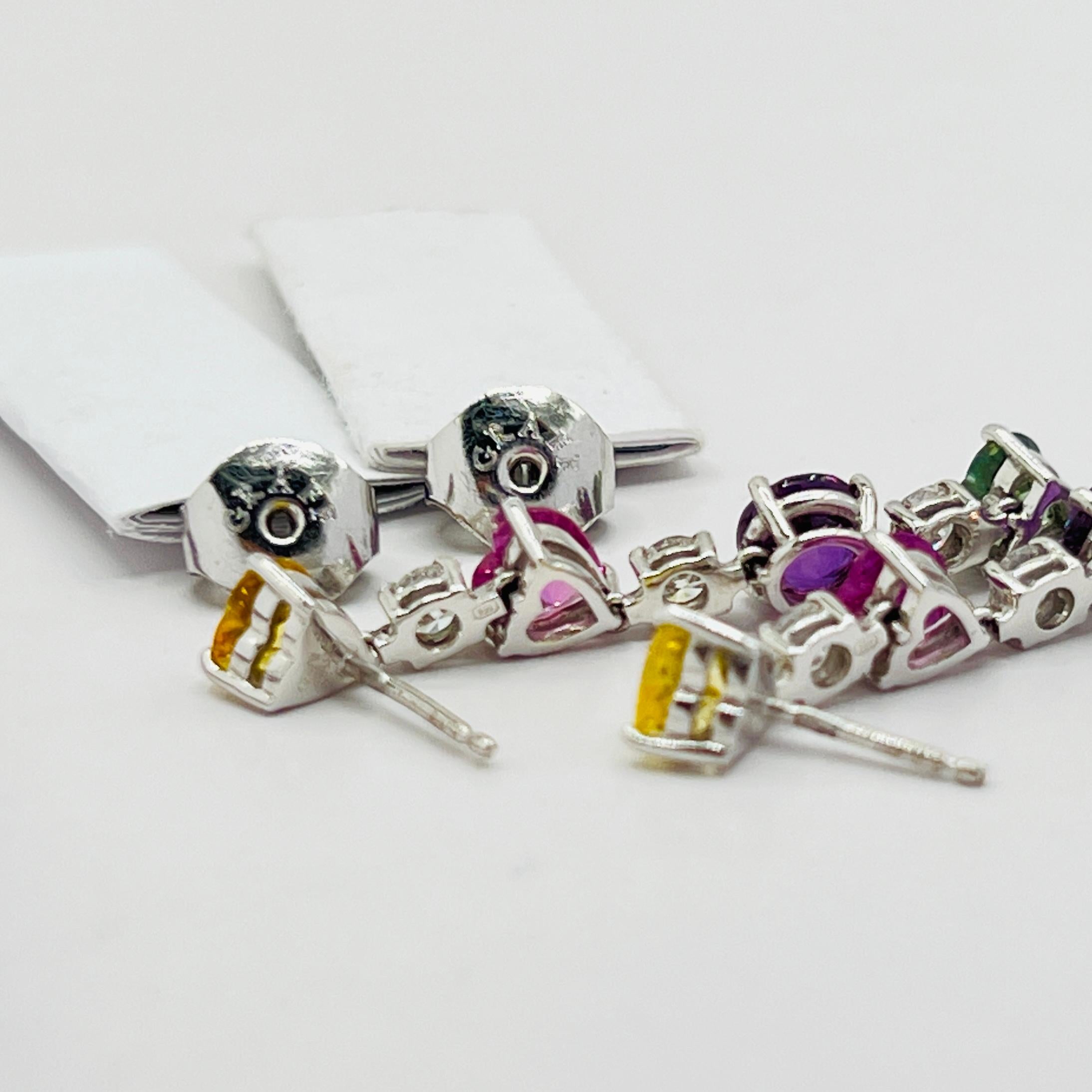 Graff Multi Color Sapphire and White Diamond Dangle Earrings in 18k For Sale 1