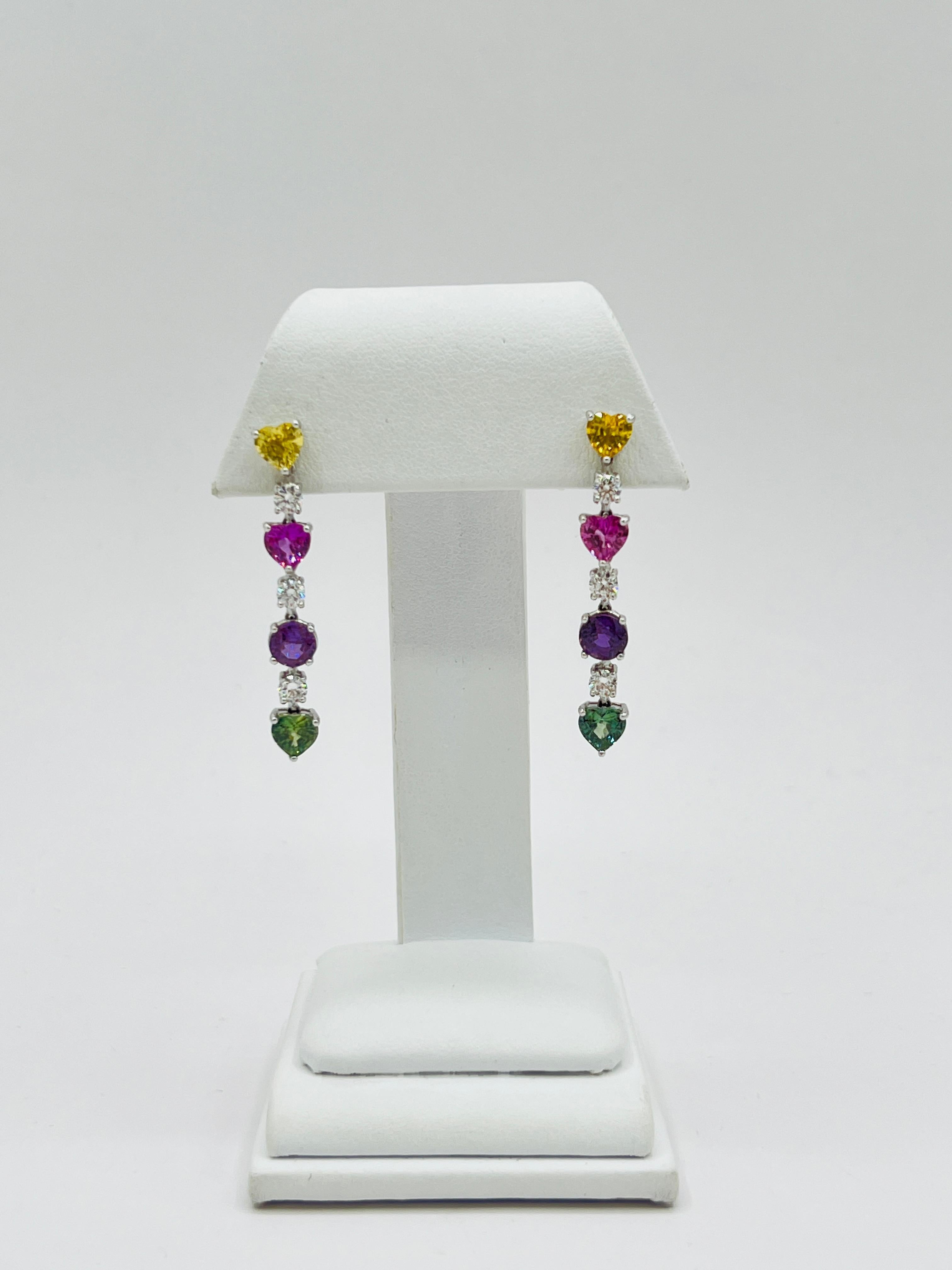 Graff Multi Color Sapphire and White Diamond Dangle Earrings in 18k For Sale 3