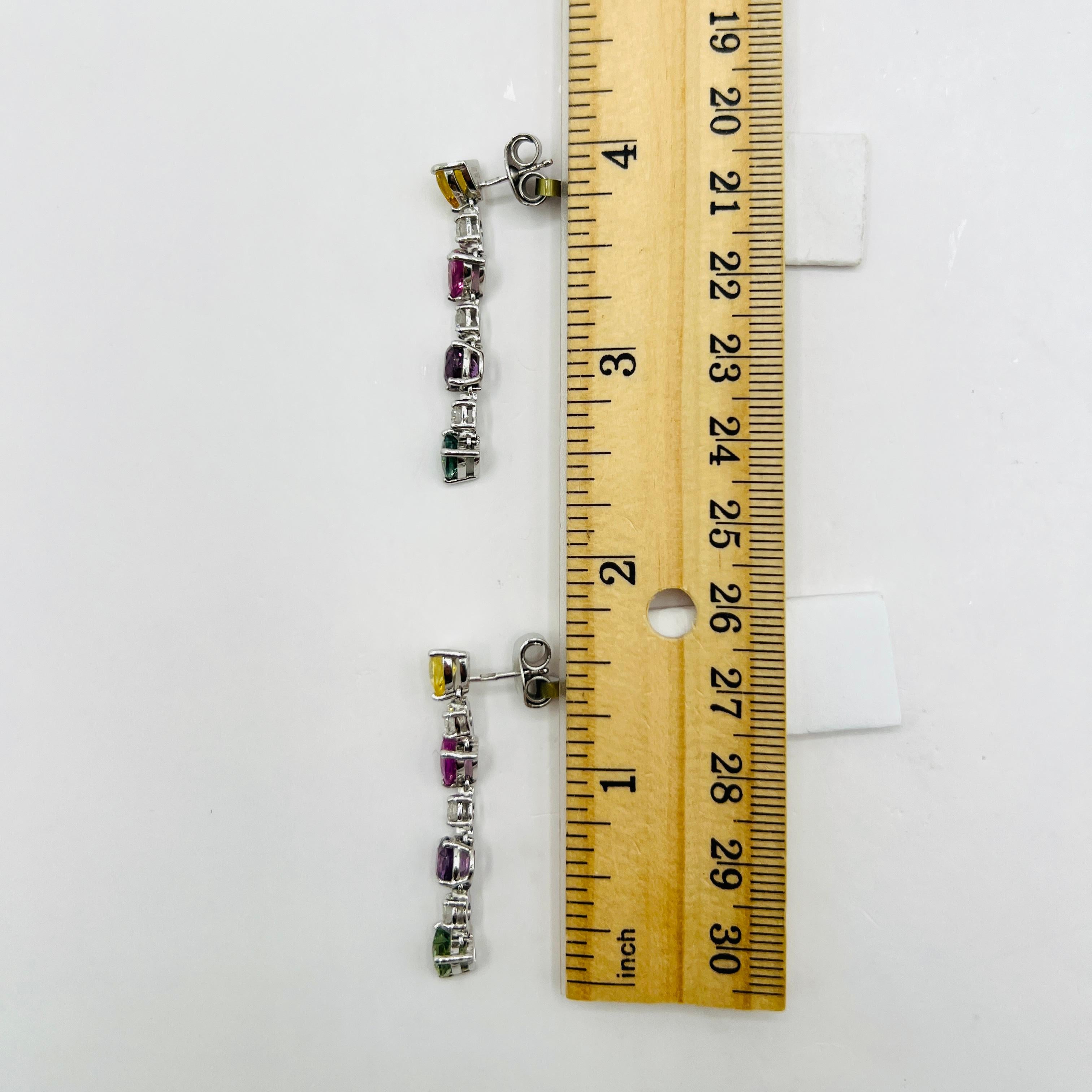 Graff Multi Color Sapphire and White Diamond Dangle Earrings in 18k For Sale 4