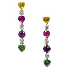 Graff Multi Color Sapphire and White Diamond Dangle Earrings in 18k