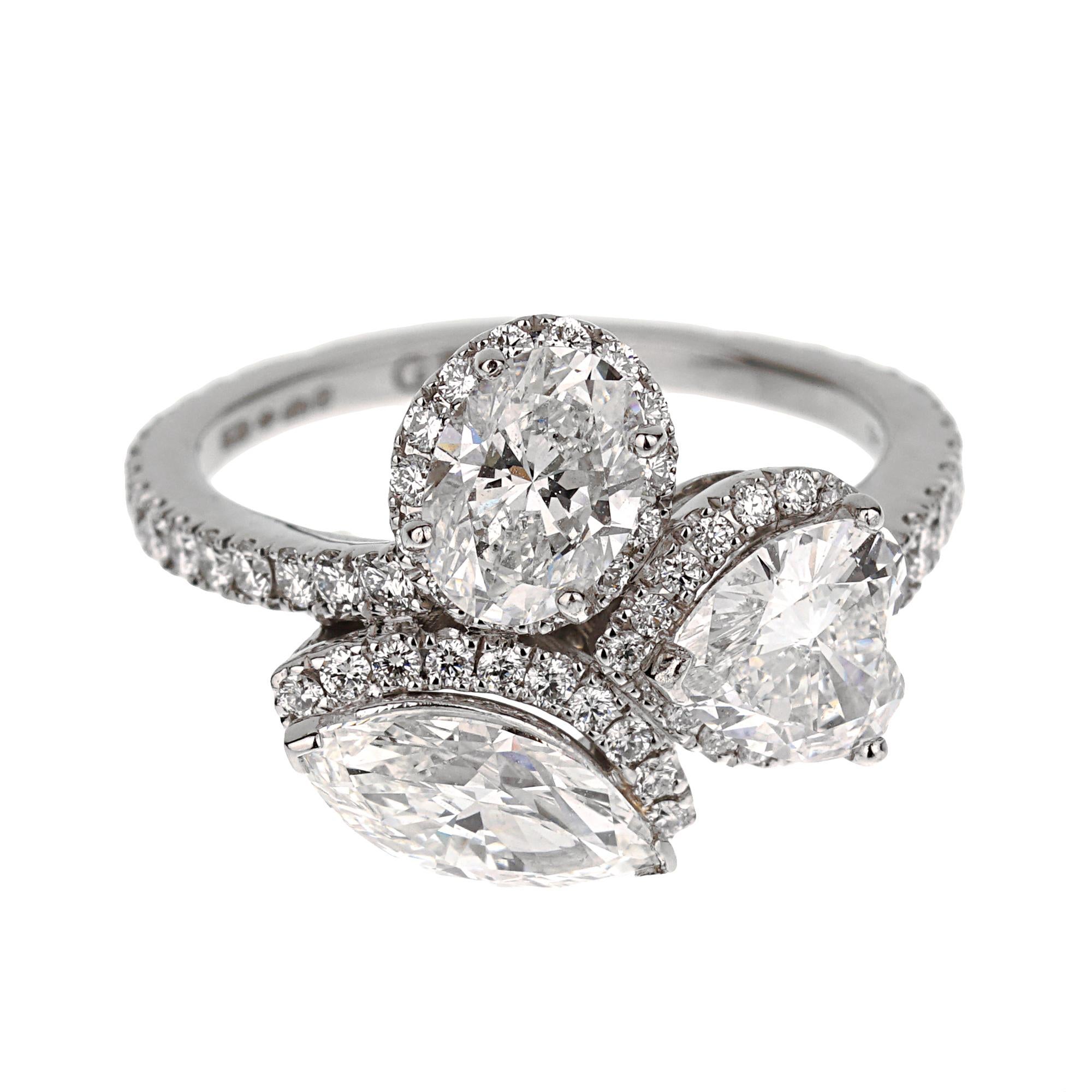 Taille mixte Graff Bague de cocktail en platine avec diamants multiformes Sz 6 en vente