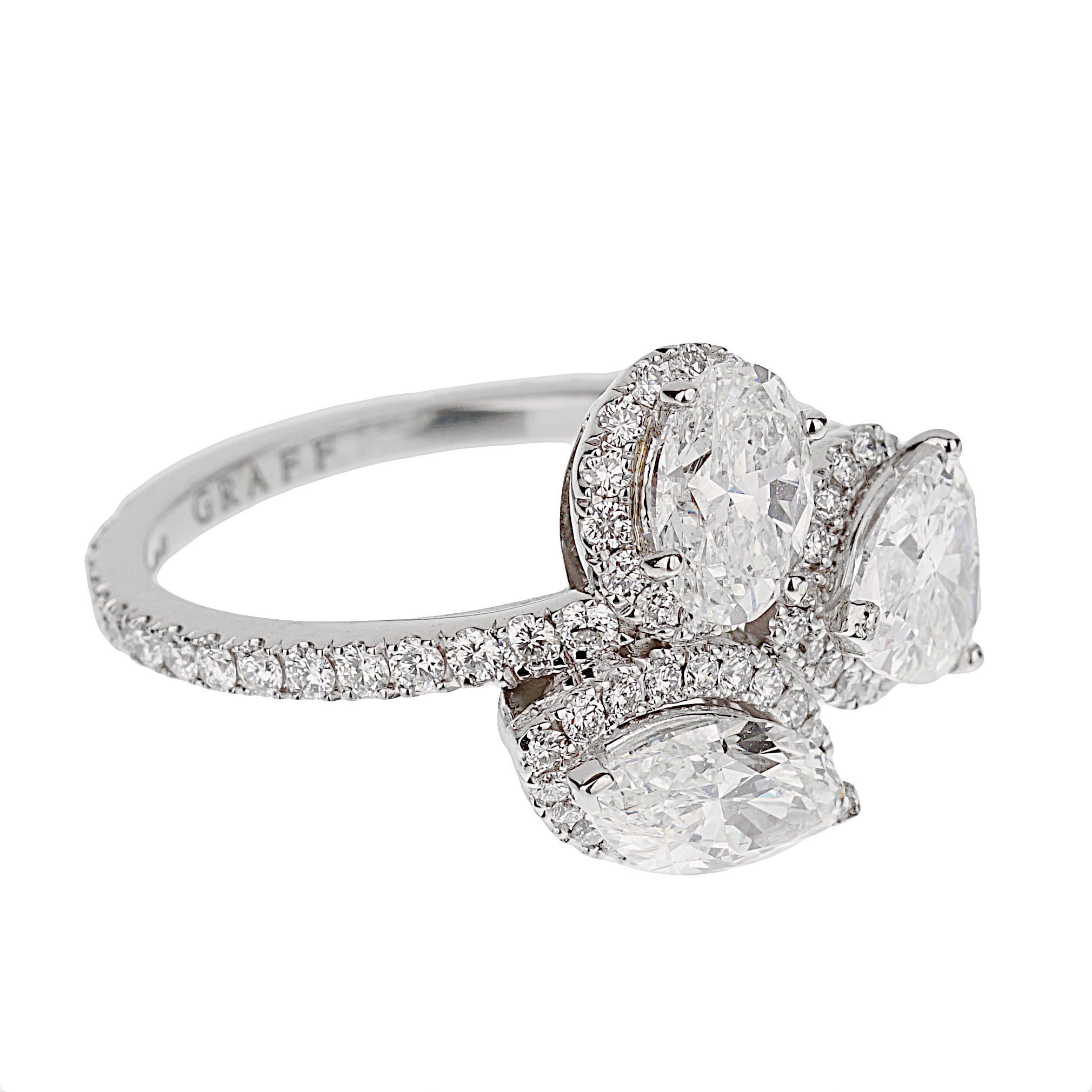 Graff Bague de cocktail en platine avec diamants multiformes Sz 6 Excellent état - En vente à Feasterville, PA