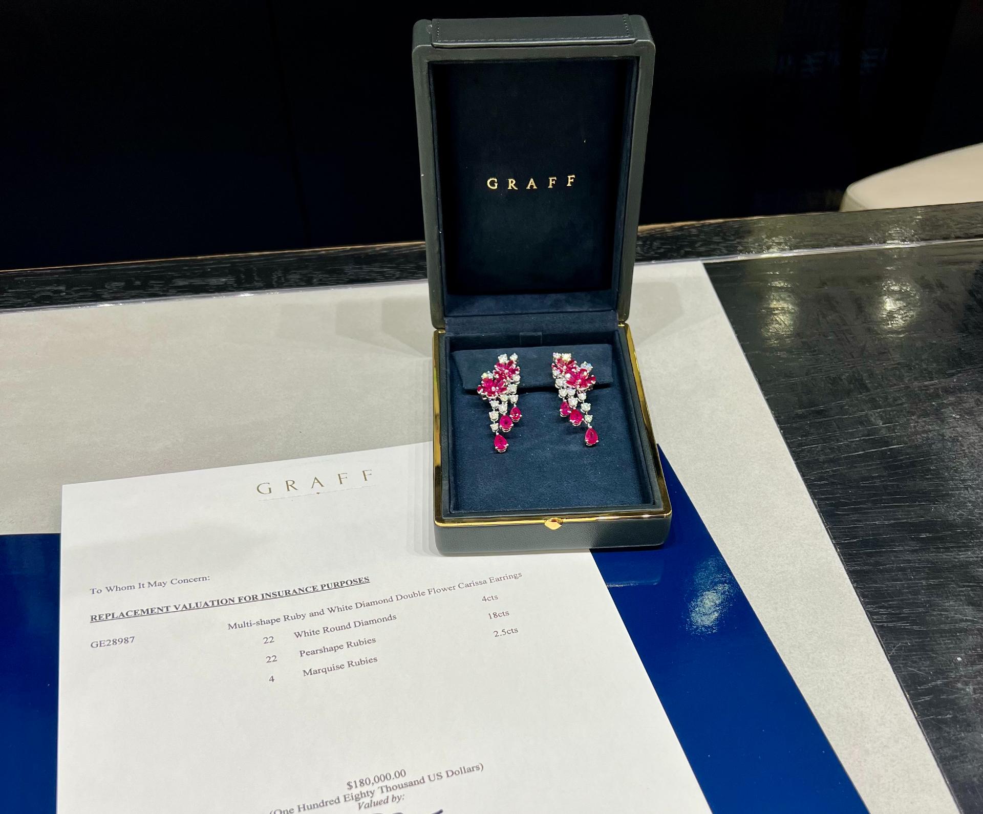 Graff Multi-Shape Ruby and White Diamond Double Flower Carissa Earrings In New Condition In North Miami Beach, FL