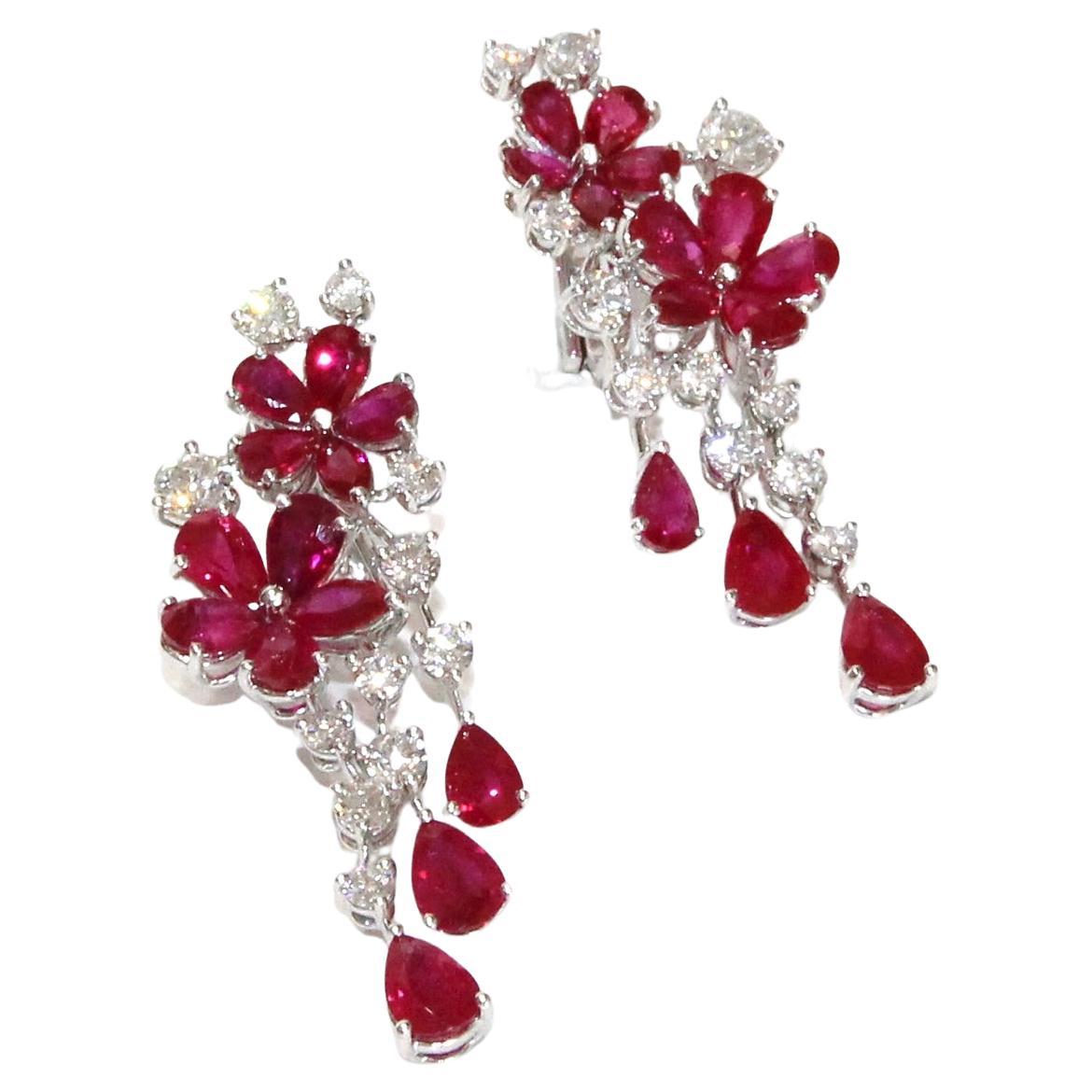 Graff Multi-Shape Ruby and White Diamond Double Flower Carissa Earrings