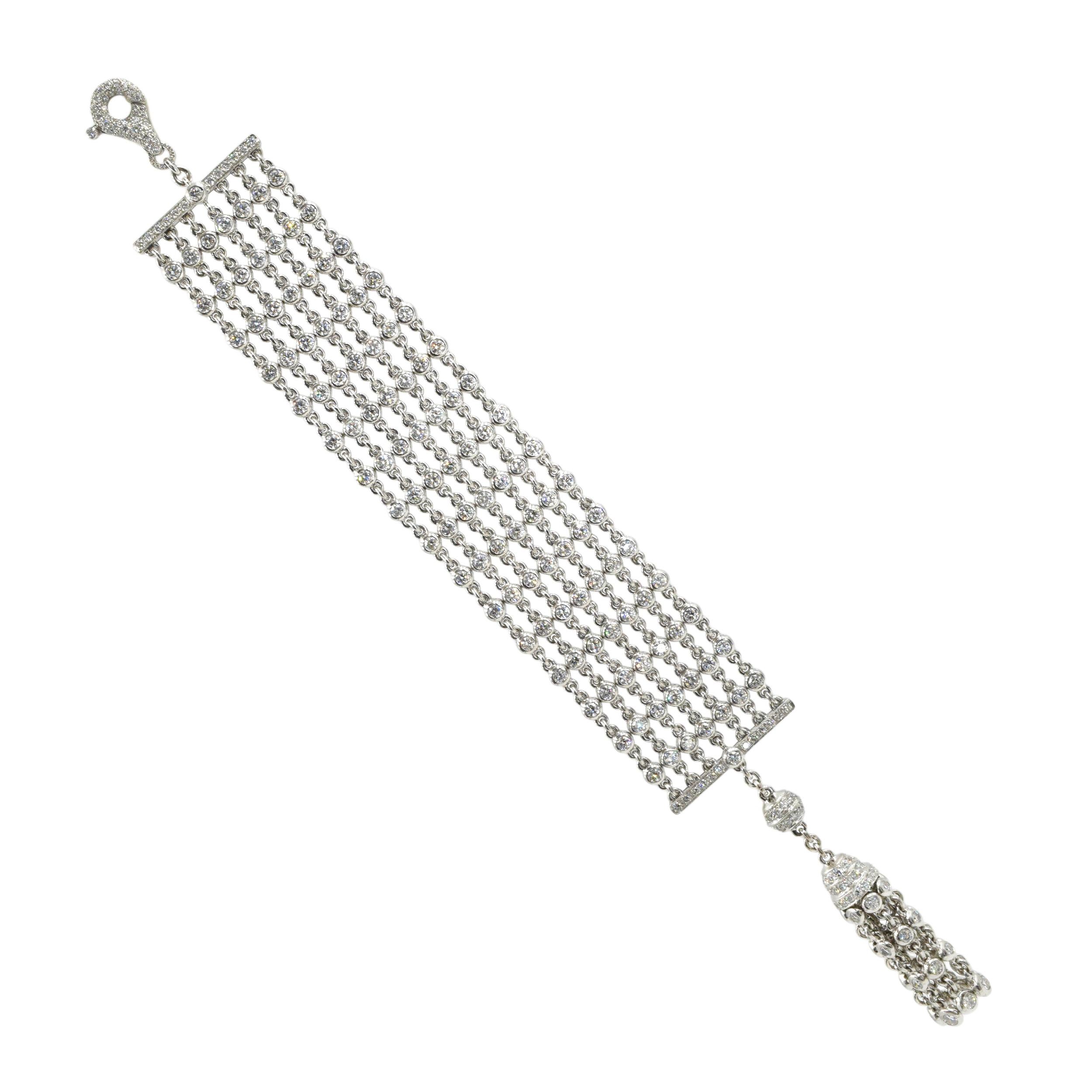Round Cut Graff Multi Strand Diamond Chain Tassel Bracelet For Sale