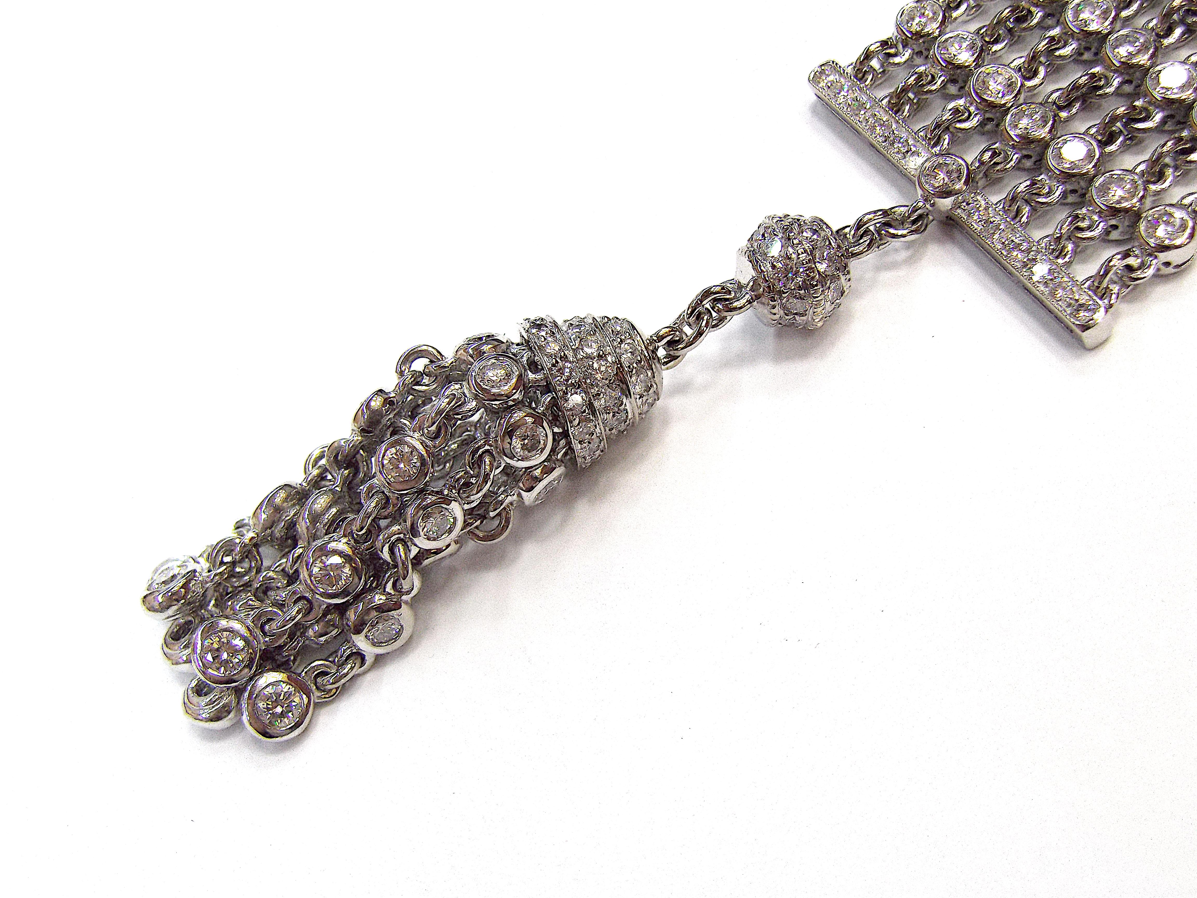 Round Cut Graff Multistrand Platinum Diamond Chain Tassel Adjustable Bracelet