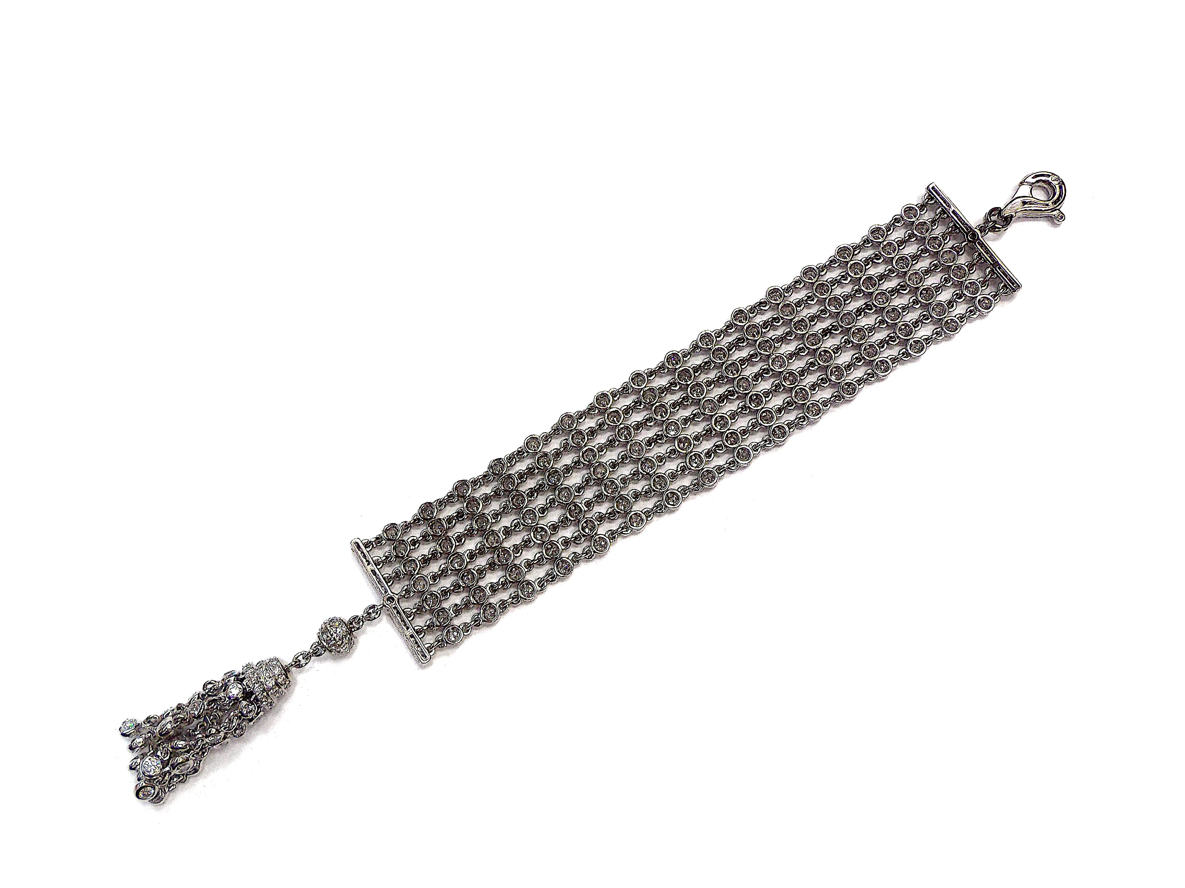 Graff Multistrand Platinum Diamond Chain Tassel Adjustable Bracelet 3