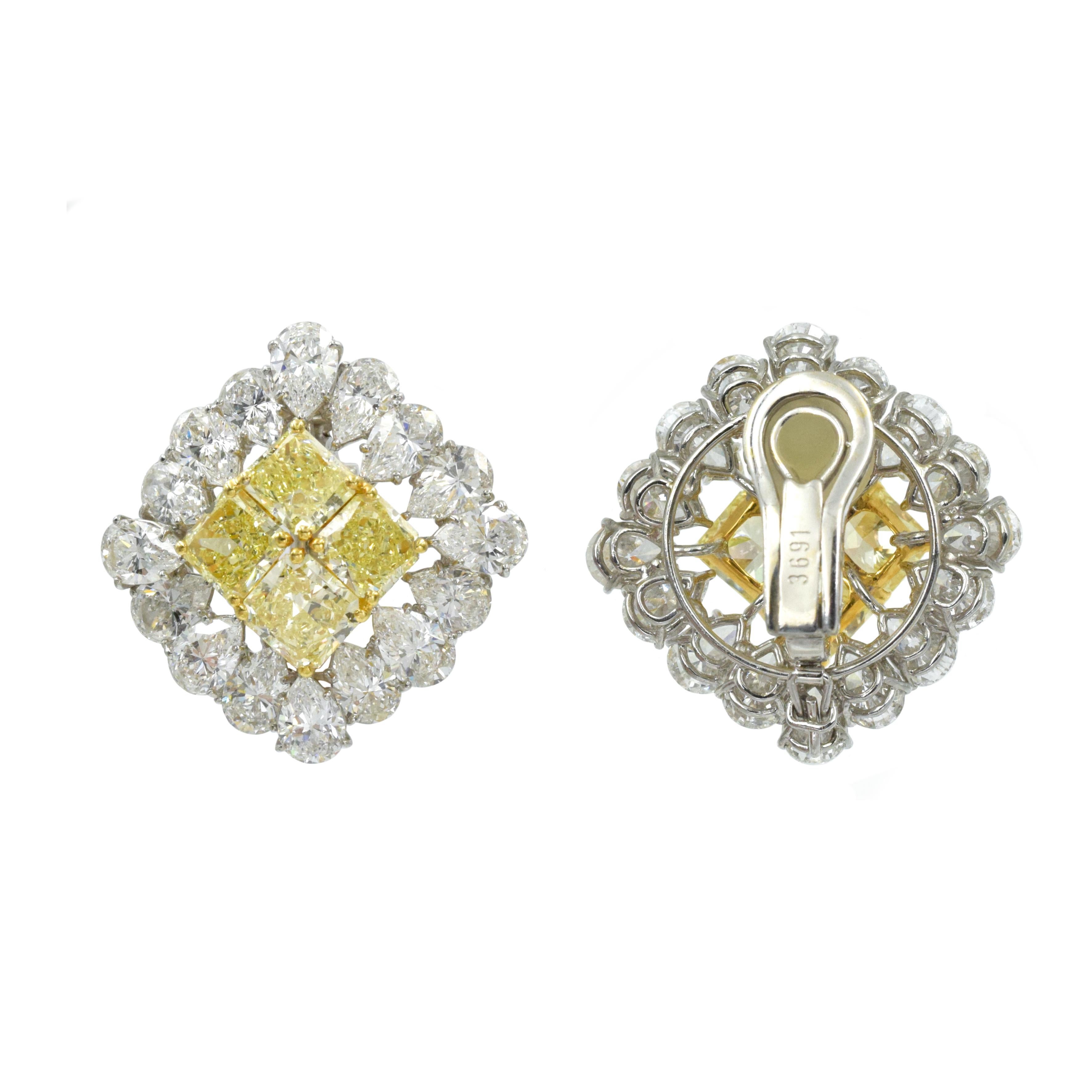 Radiant Cut Graff Natural Yellow and White Diamond Earrings