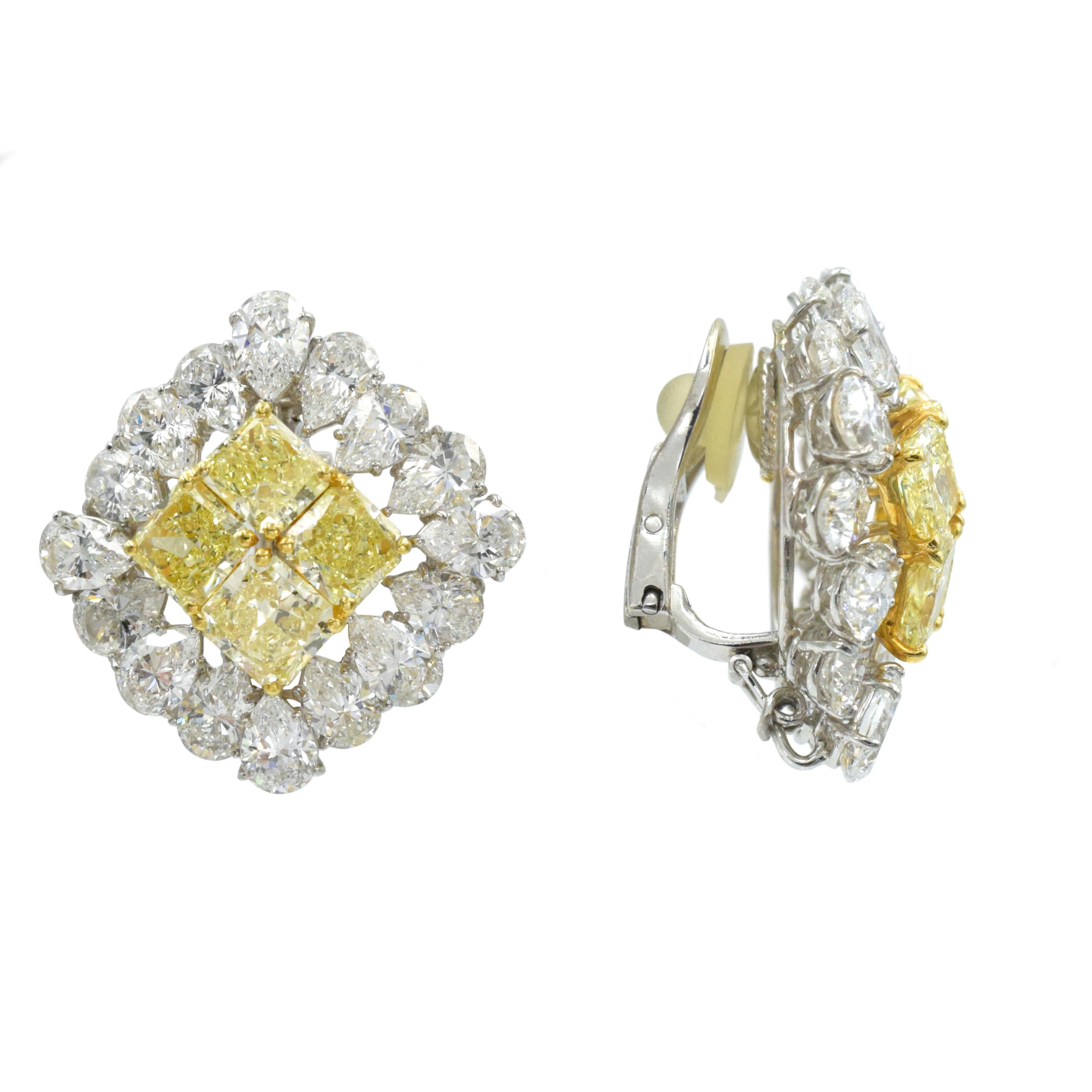 Graff Natural Yellow and White Diamond Earrings In Excellent Condition In New York, NY