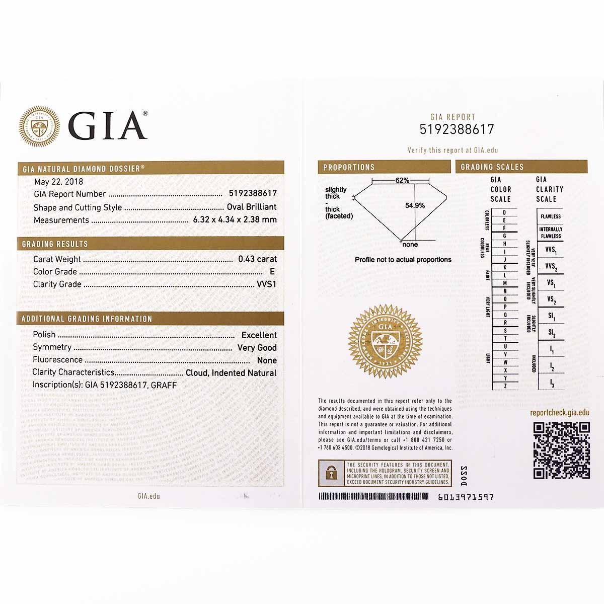 Graff Paragon Oval Shape 0.43 Carat Diamond GIA E-VVS1 Platinum Ring US 4 1/2 For Sale 2