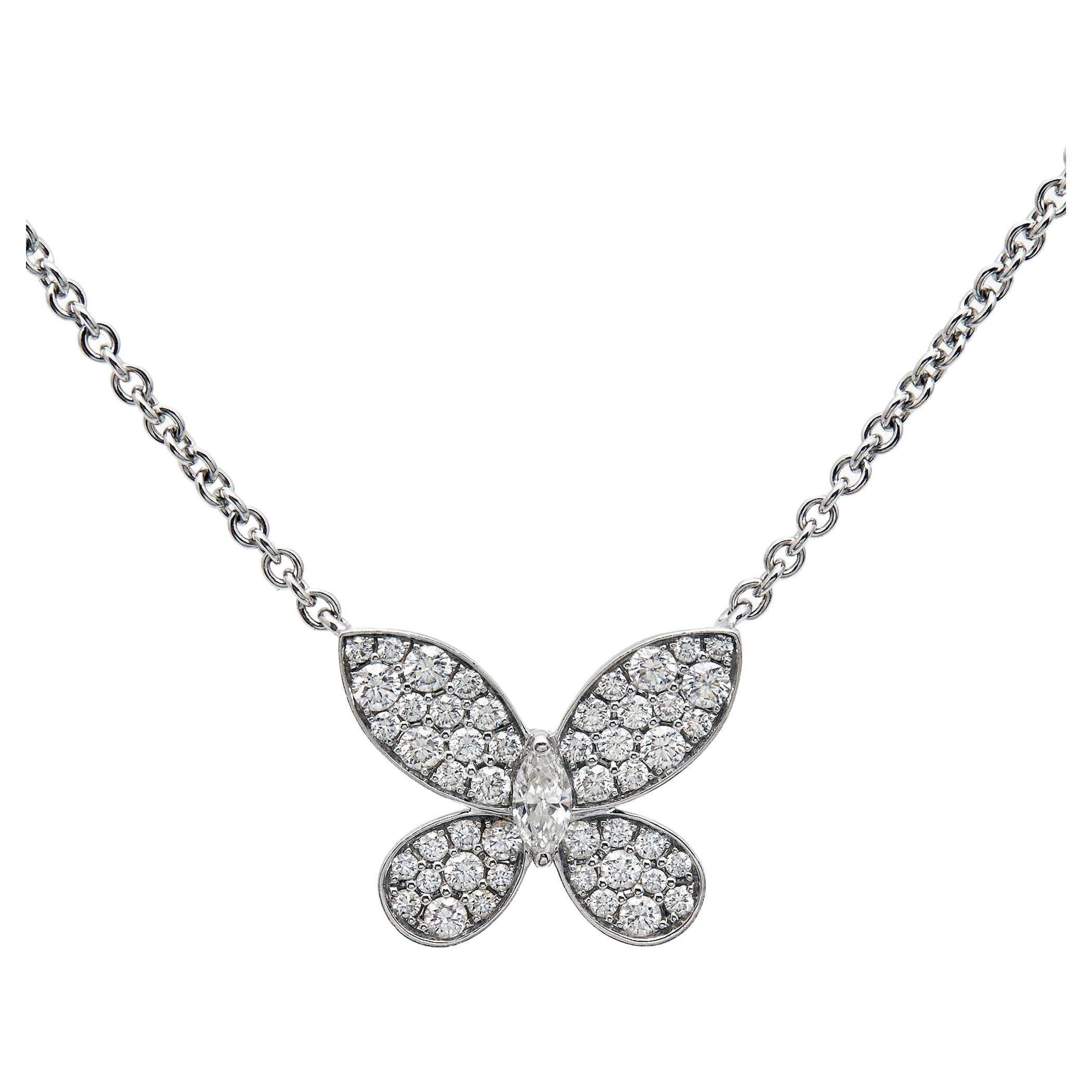 Graff Pavé Butterfly Diamond 18K White Gold Pendant Necklace