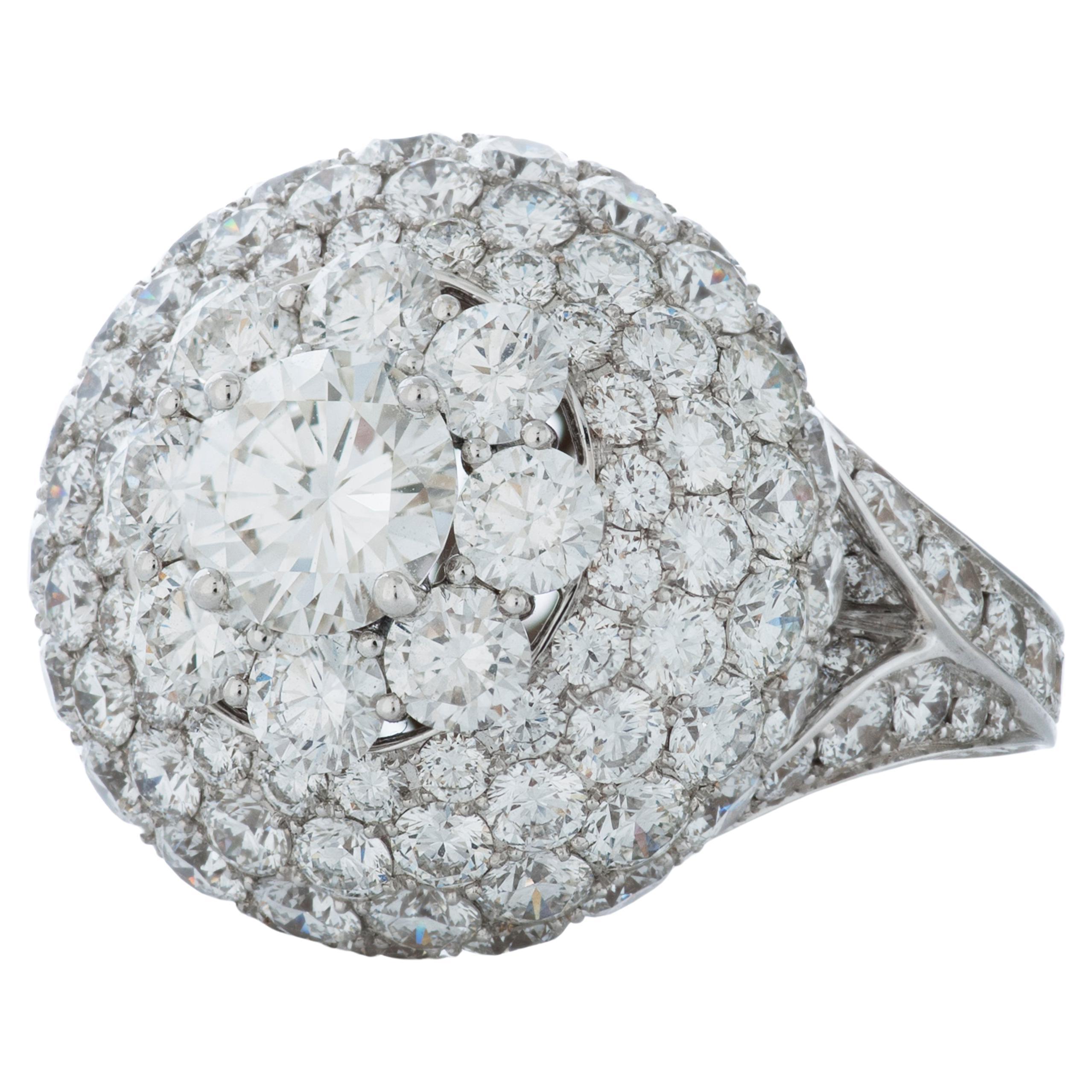 Graff Pave Diamond Bombe Ring in 18kwg with 1.00ct G/VVS2 Round Diamond Center For Sale