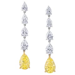 Graff Pear Shaped Fancy Vivid Yellow Diamond Drop Earrings 7.2 Carat GIA
