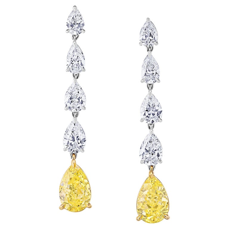 Graff Pear Shaped Fancy Vivid Yellow Diamond Drop Earrings 7.2 Carat GIA at  1stDibs | graff drop earrings, pear diamond drop earrings, graff yellow  diamond earrings