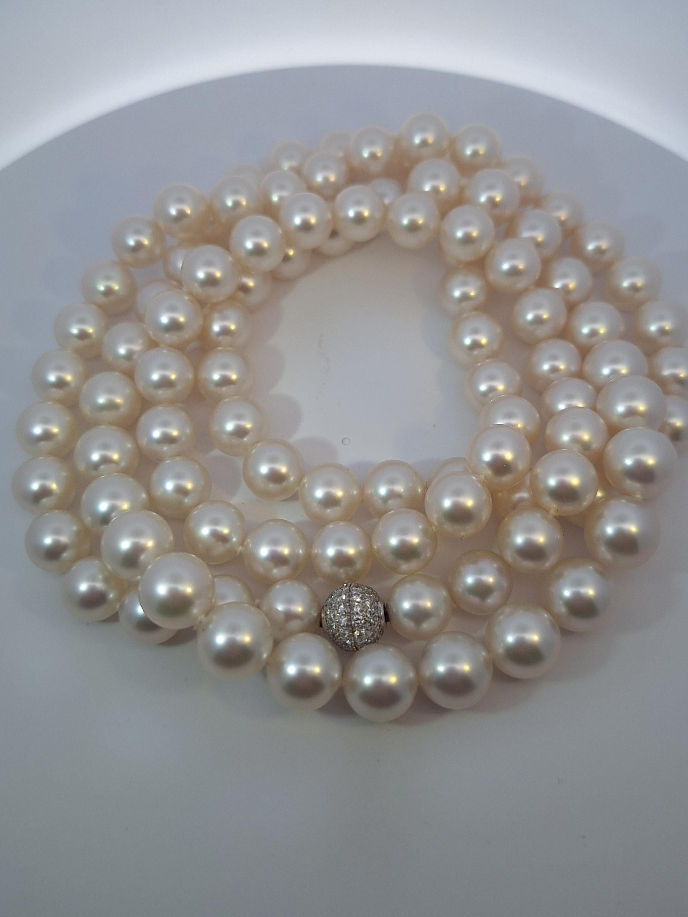 Women's or Men's Graff Pearl Long Necklace with diamond clasp For Sale