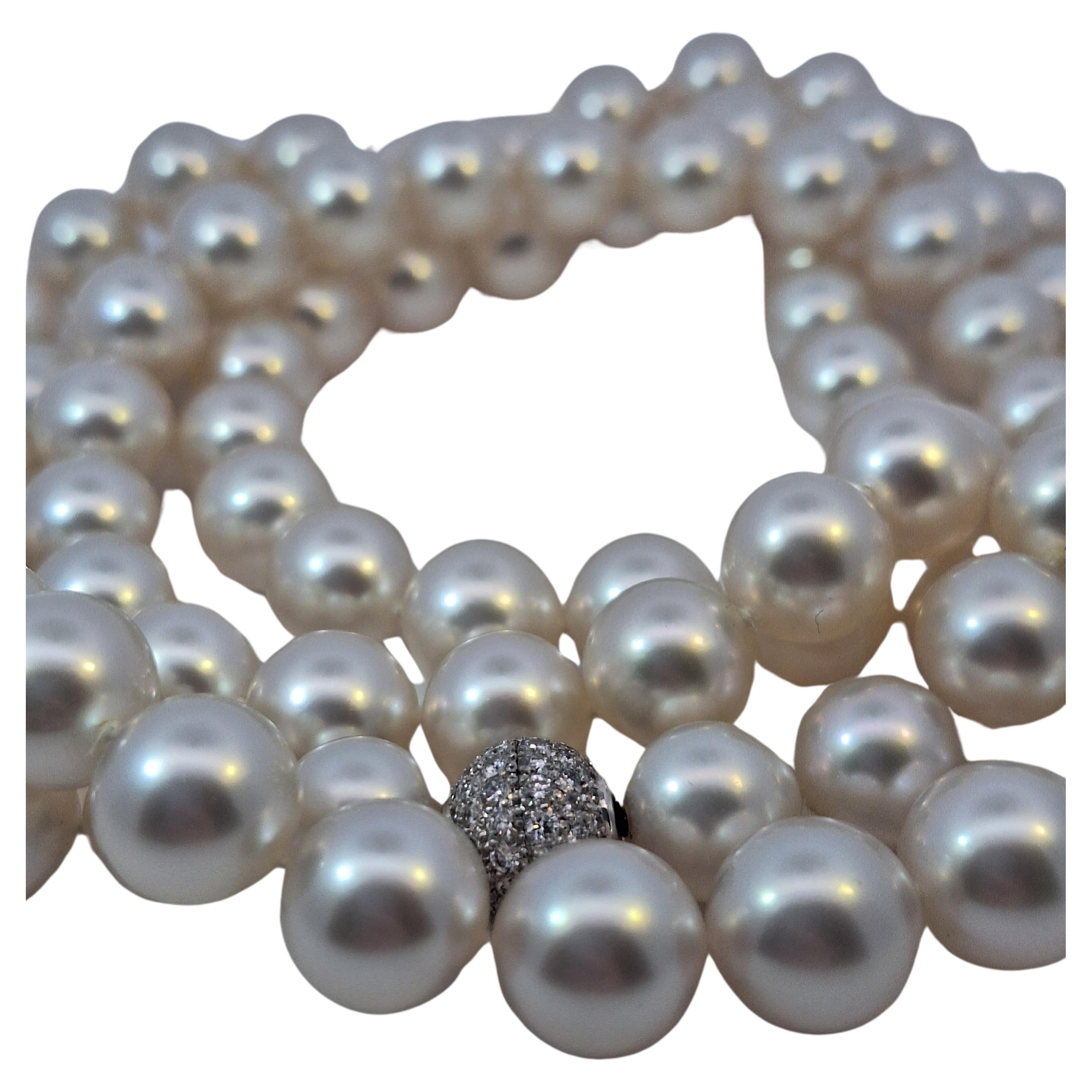 Graff Pearl Long Necklace with diamond clasp For Sale