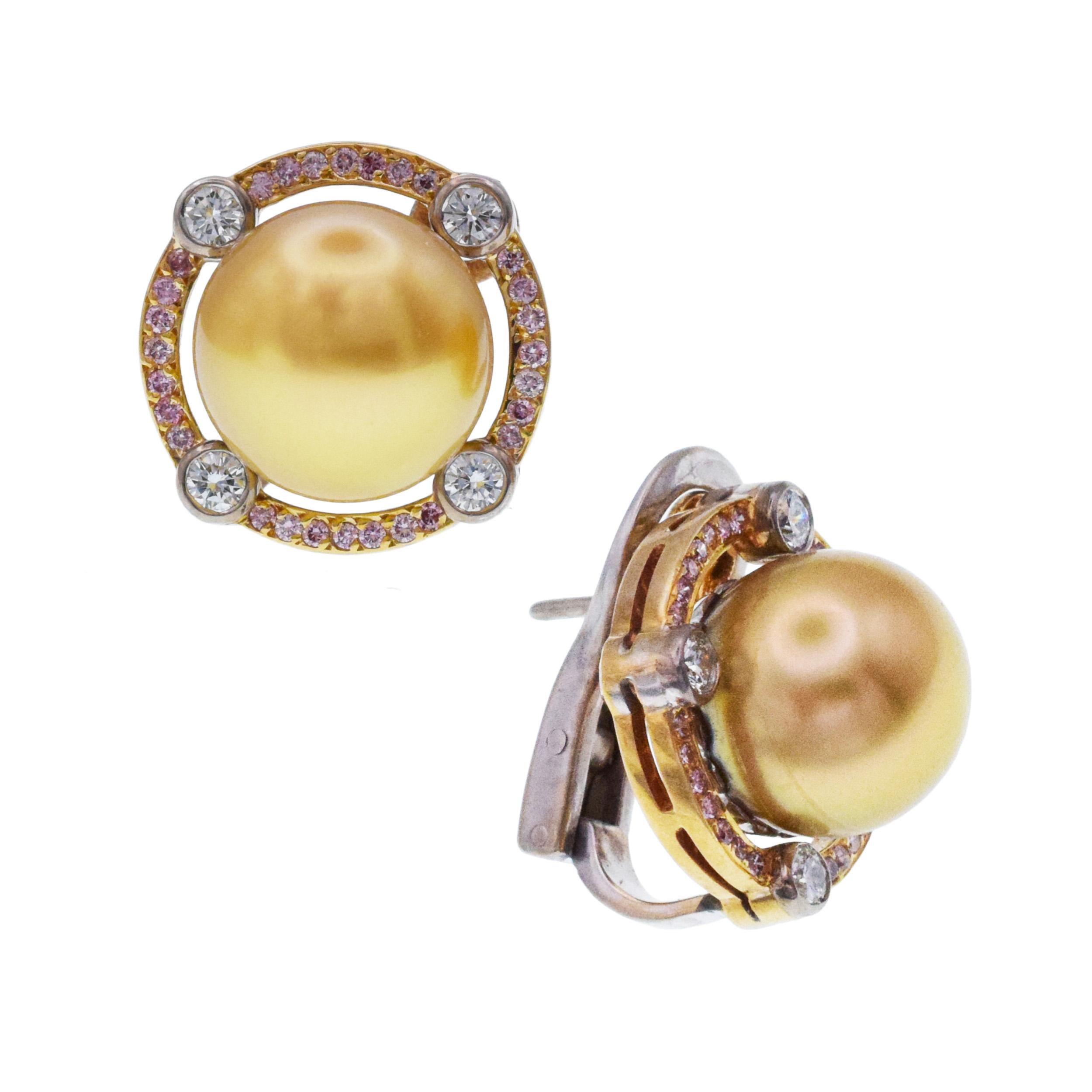 Women's Graff Pink and White Diamond with Yellow Pearl Earrings For Sale