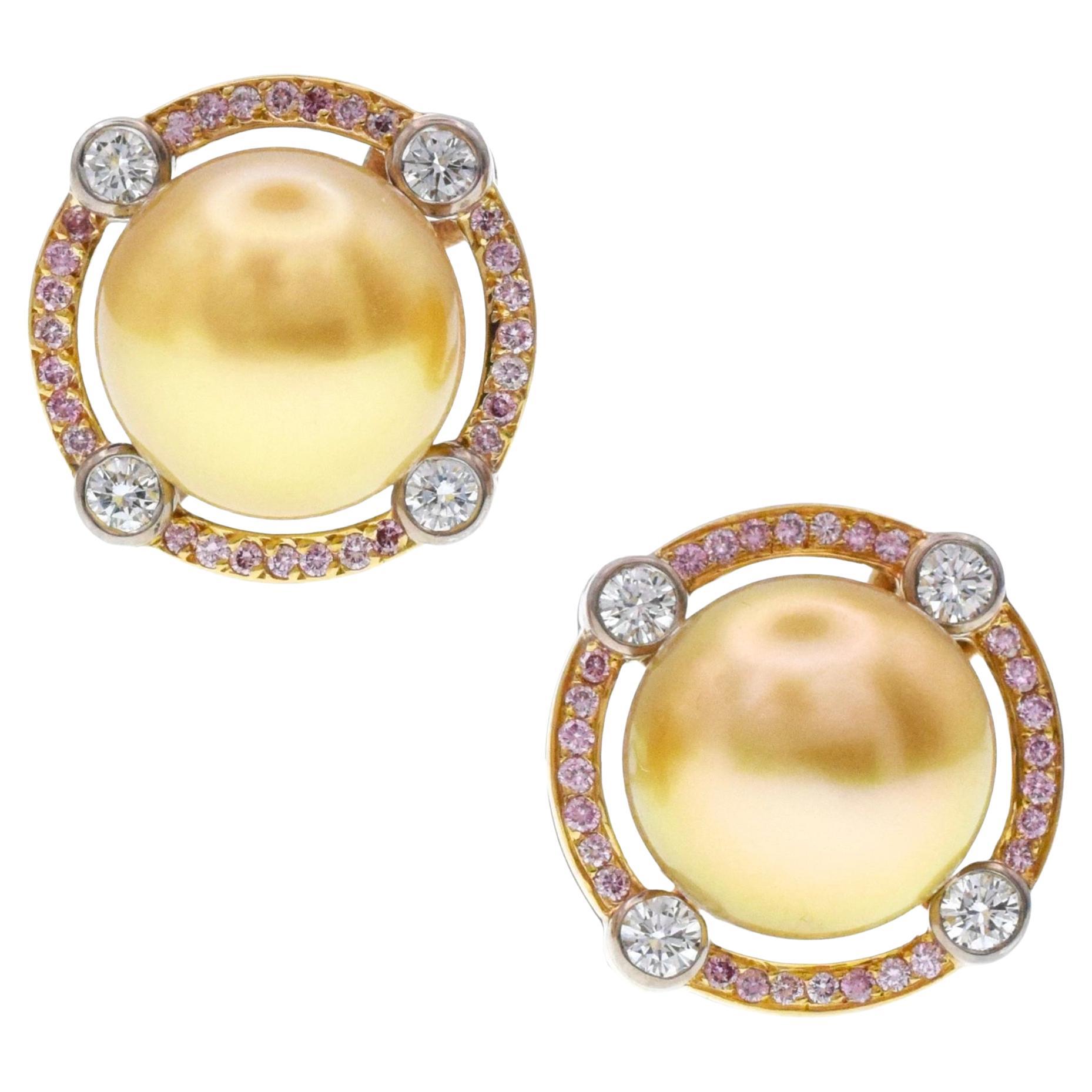 Graff Pink and White Diamond with Yellow Pearl Earrings